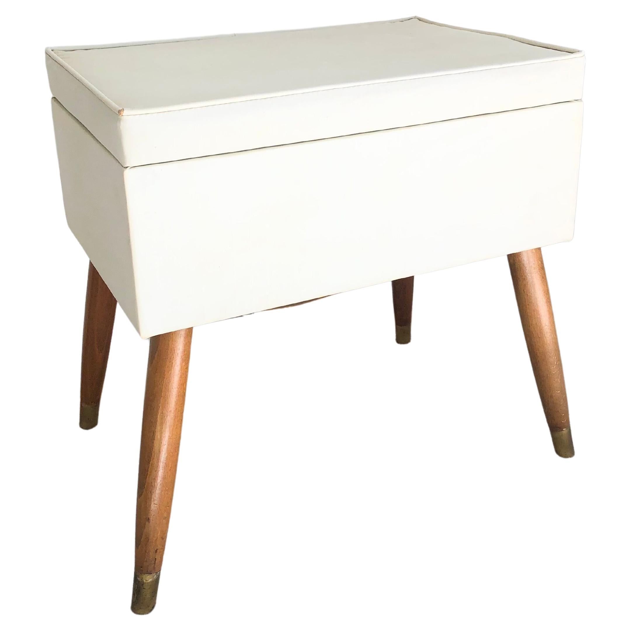 Mid-Century White Vinyl Storage Ottoman