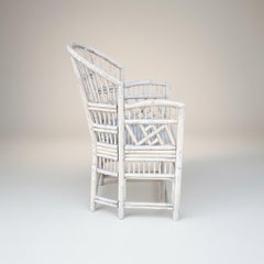 Mid-Century White Washed Chippendale Brighton Style Bamboo Arm Chairs - Pair