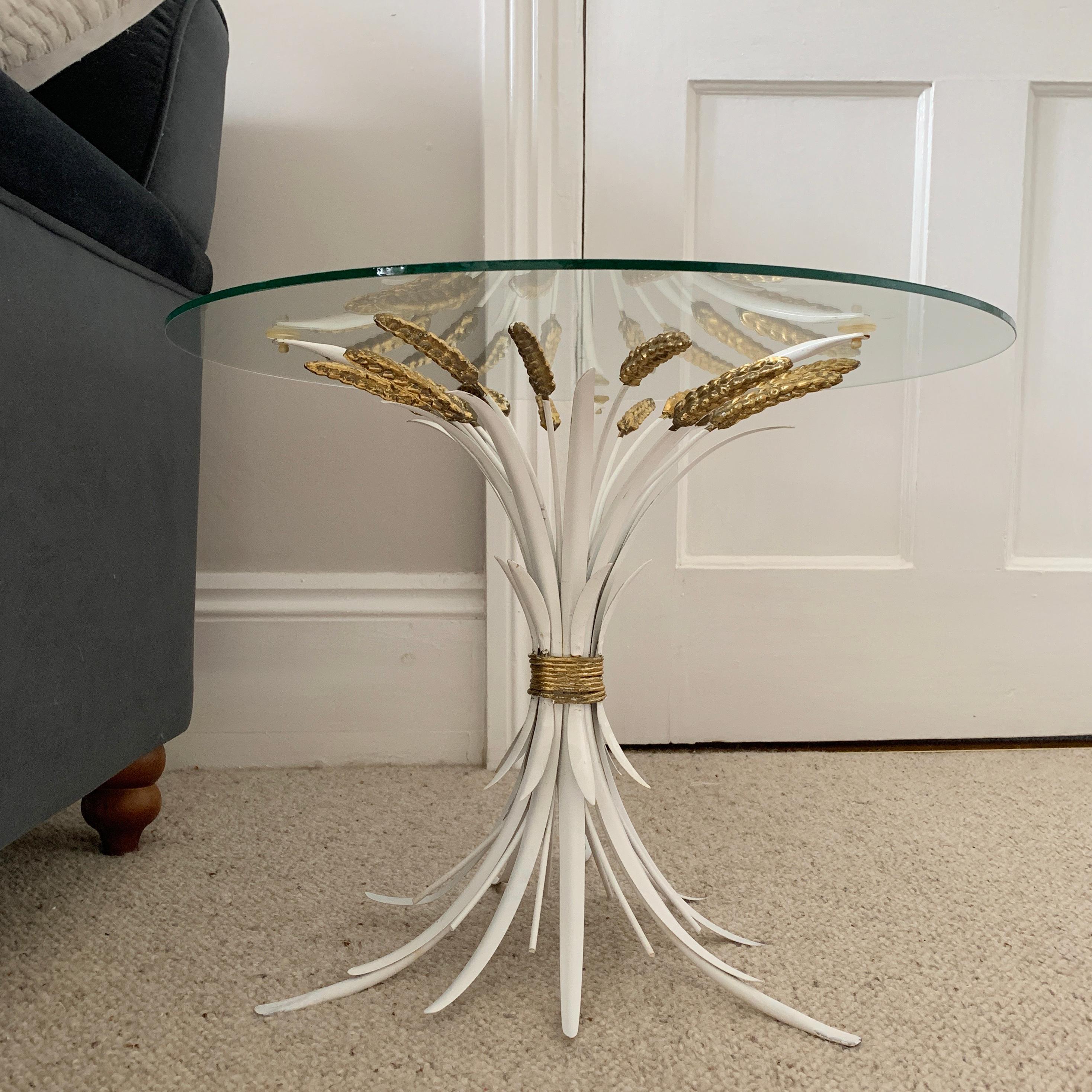 Mid-Century Modern Mid Century White Wheat Sheaf Side Table