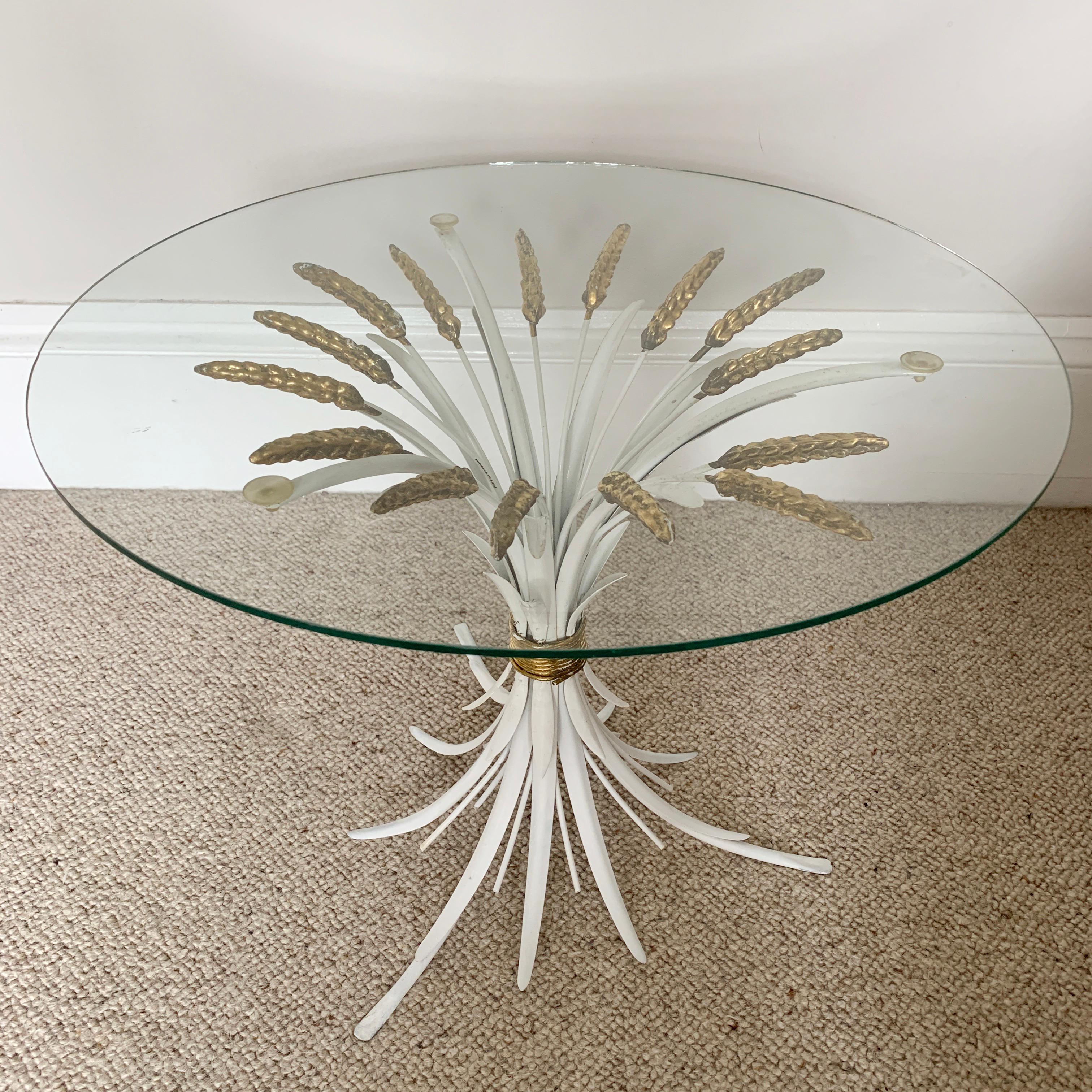 French Mid Century White Wheat Sheaf Side Table