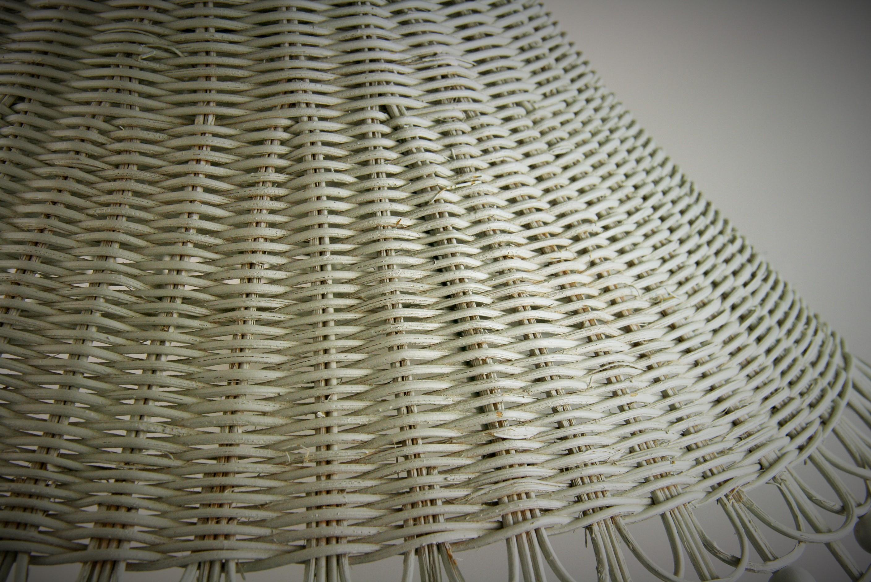 Mid-20th Century Midcentury White Rattan  Wicker Pendant For Sale