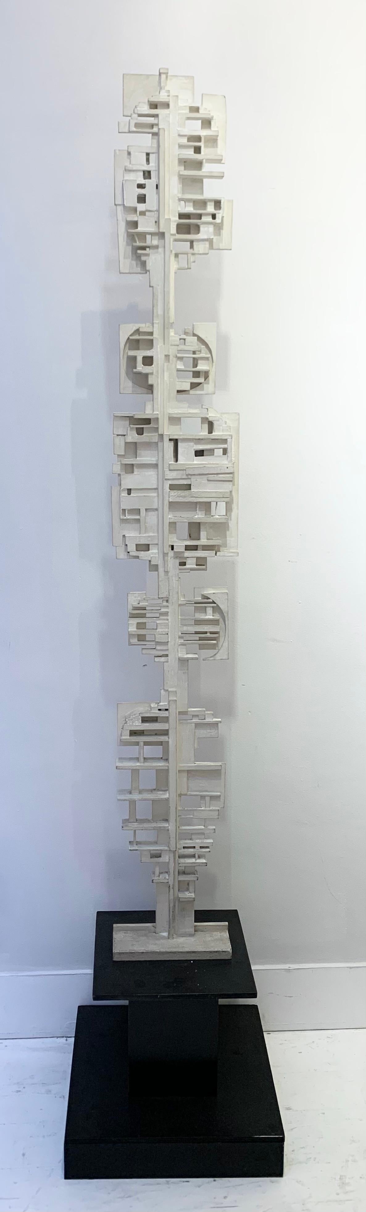 Mid-century white wood totem sculpture by André Pailler - France 1970s.