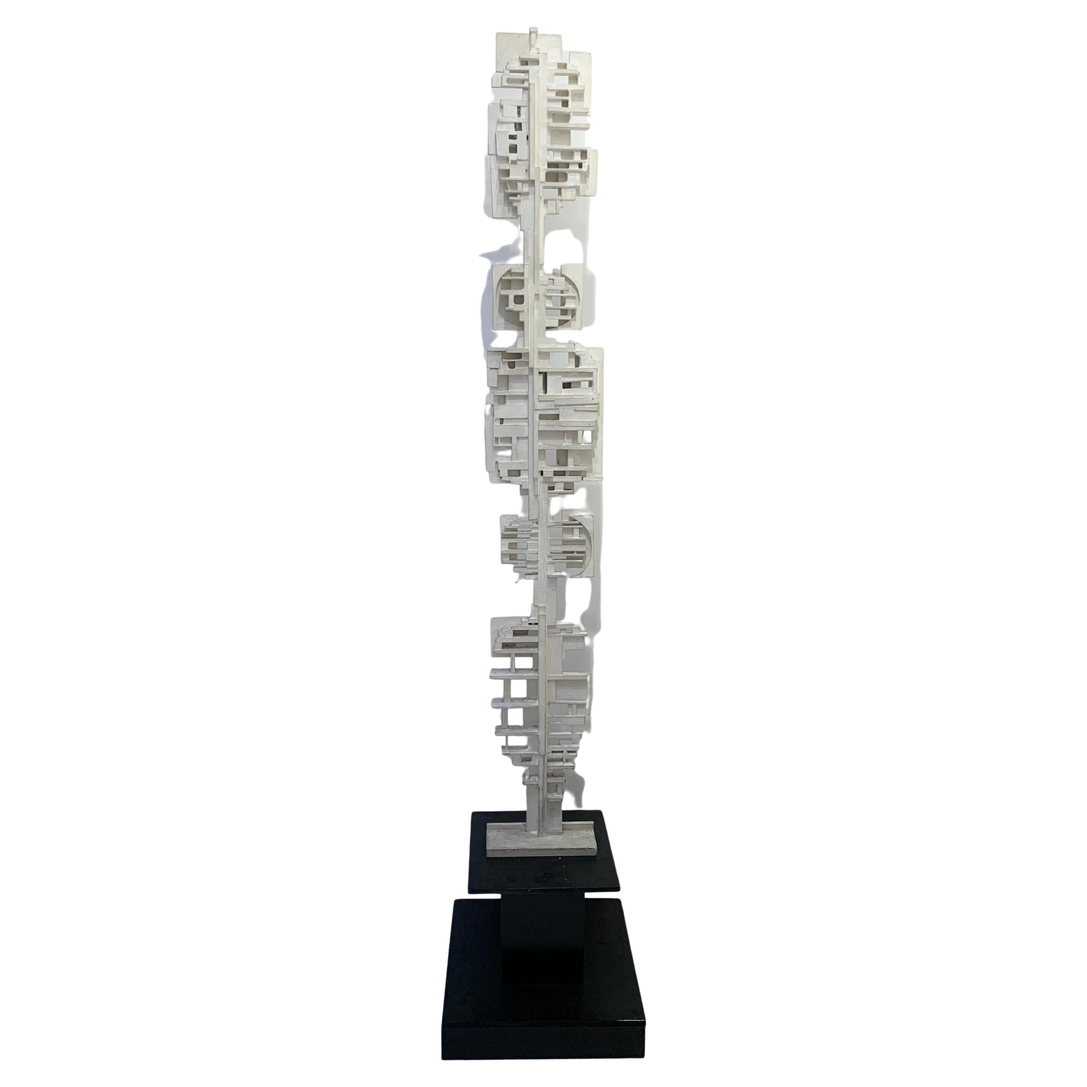 Mid-Century White Wood TOTEM Sculpture by André Pailler, France 1970s