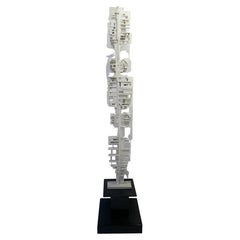 Vintage Mid-Century White Wood TOTEM Sculpture by André Pailler, France 1970s