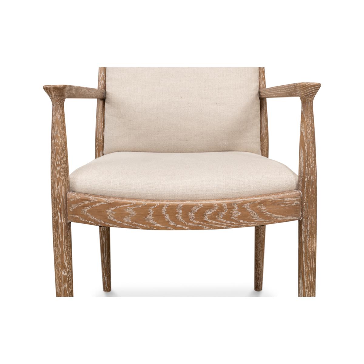 Contemporary Mid Century Whitewash Armchair For Sale
