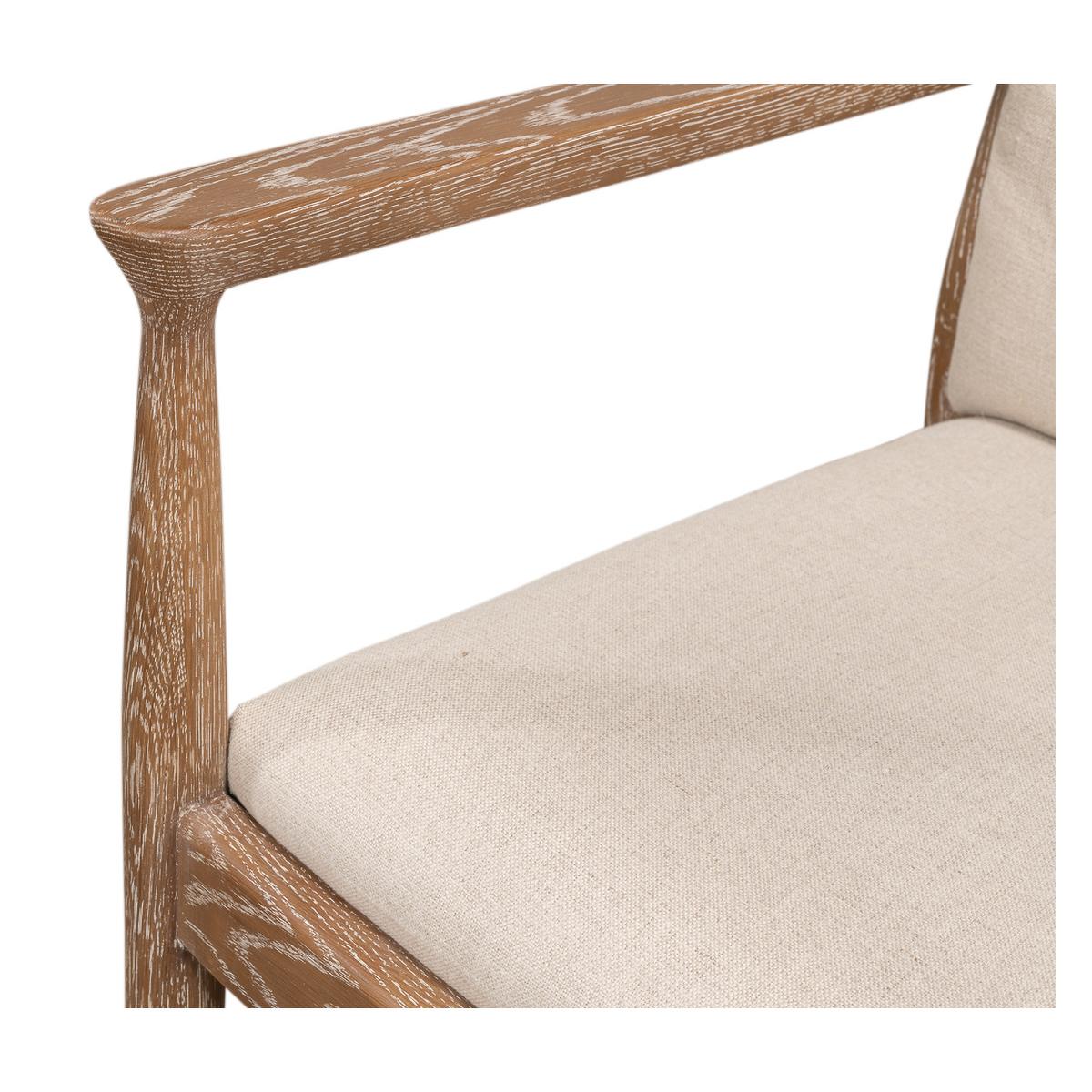 Wood Mid Century Whitewash Armchair For Sale