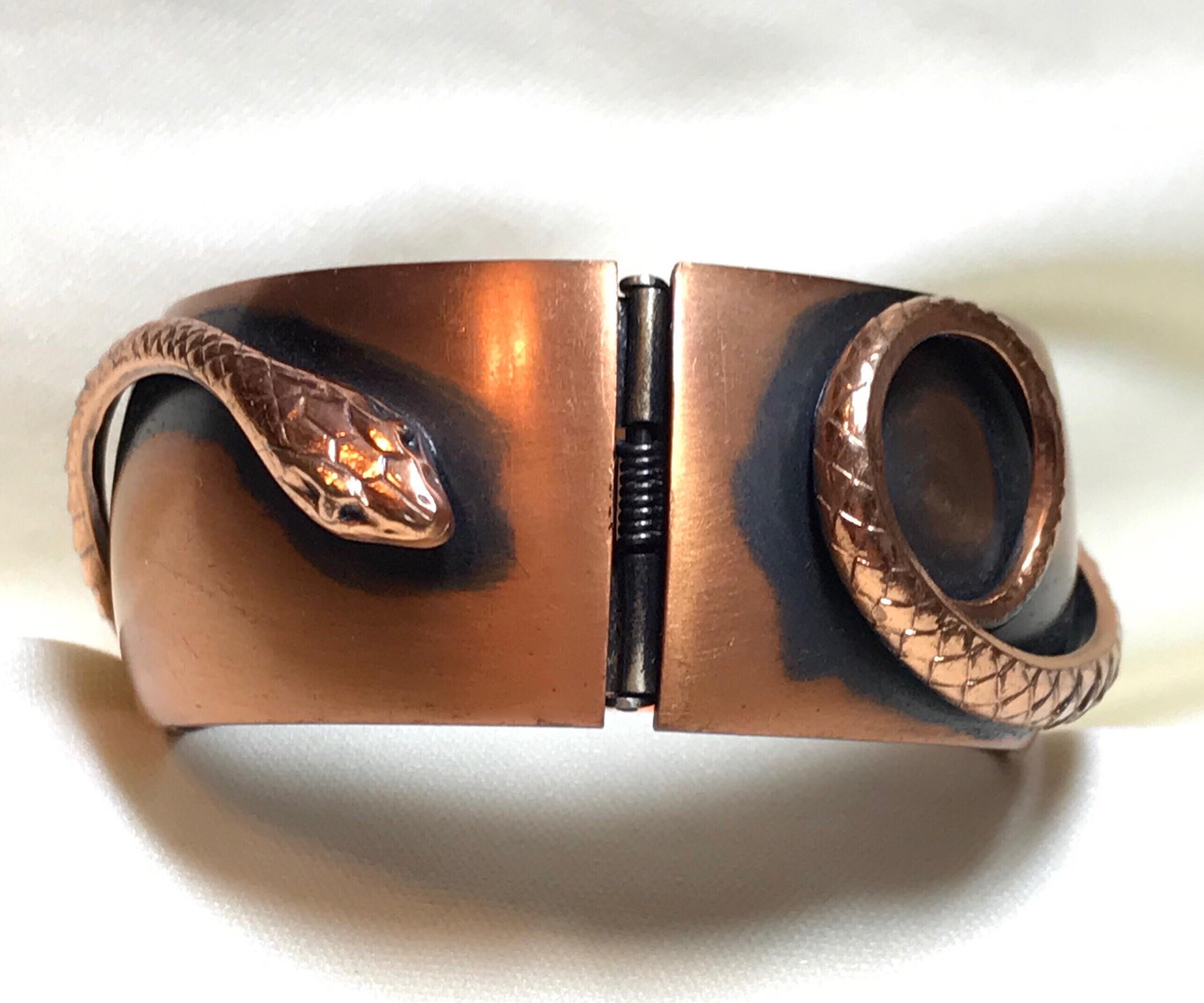 Contemporary Mid-Century Whiting & Davis Copper Snake Hinged Bangle For Sale