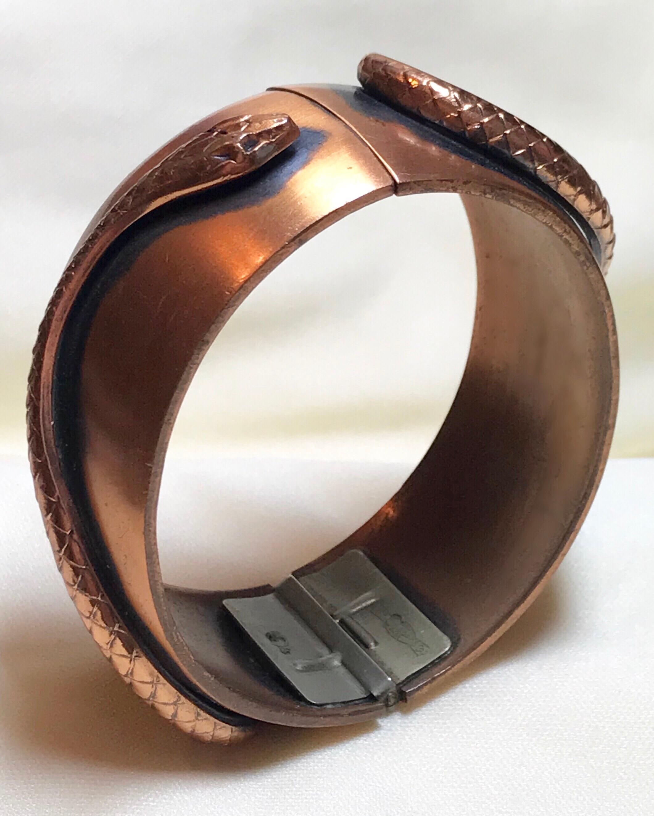 Women's Mid-Century Whiting & Davis Copper Snake Hinged Bangle For Sale