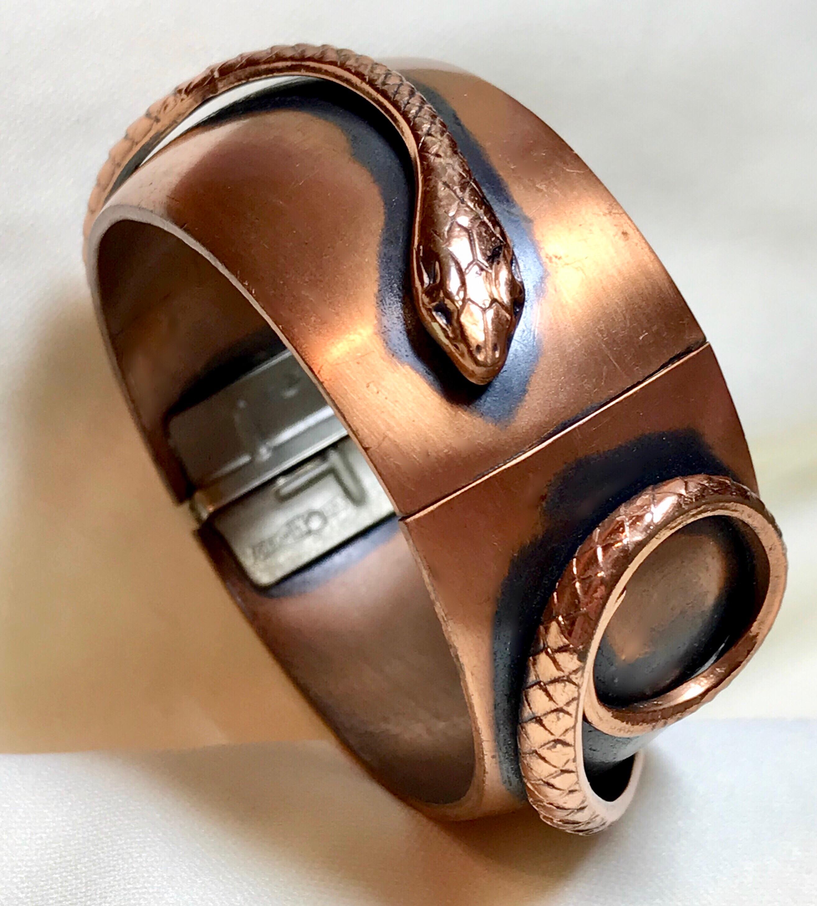Mid-Century Whiting & Davis Copper Snake Hinged Bangle For Sale 1