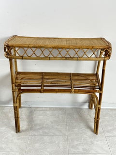 Mid-Century Wicker and Bamboo Console Attributed to Franco Albini 1960s
