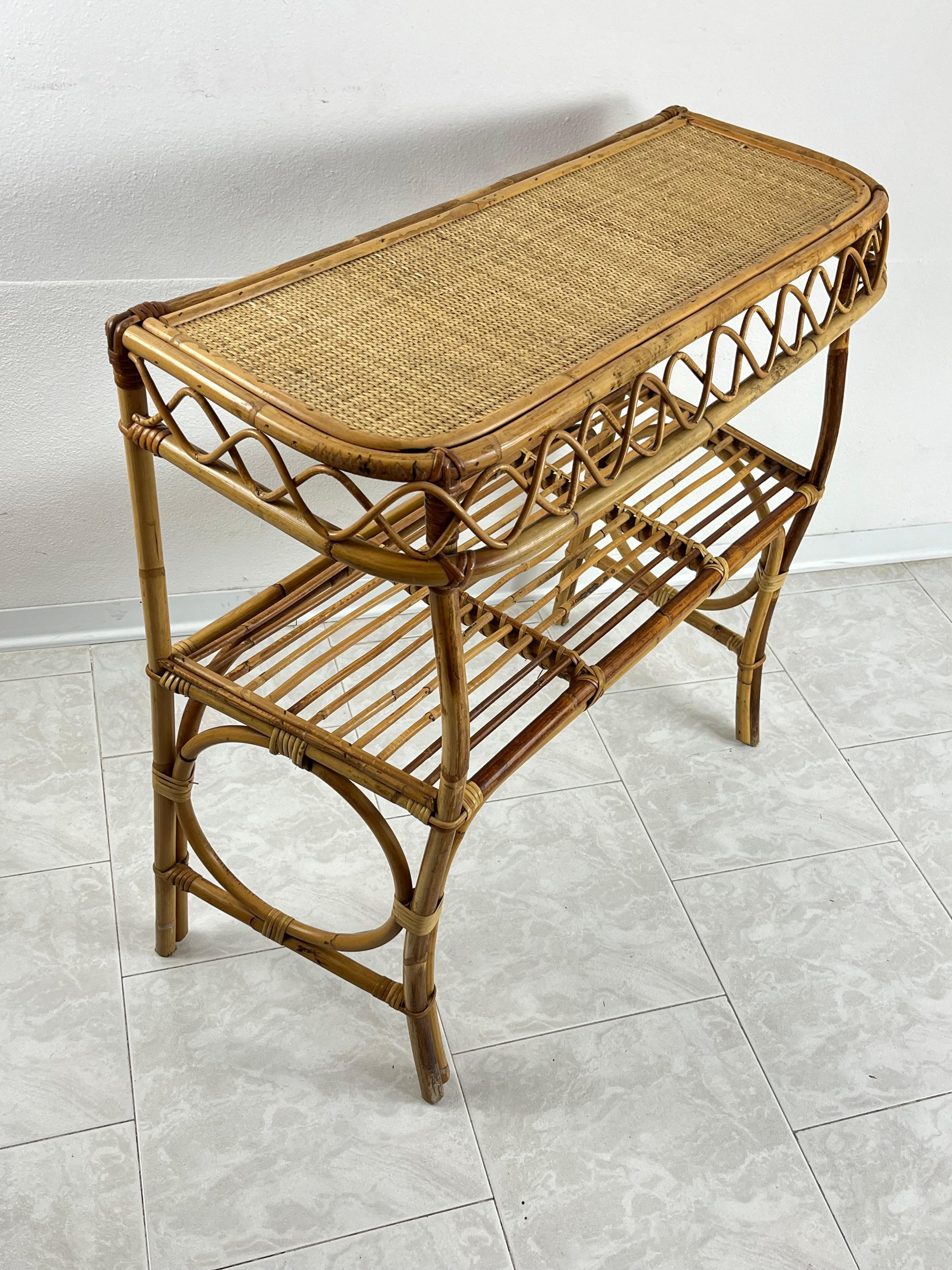 Italian Mid-Century Wicker and Bamboo Console Attributed to Franco Albini 1960s For Sale