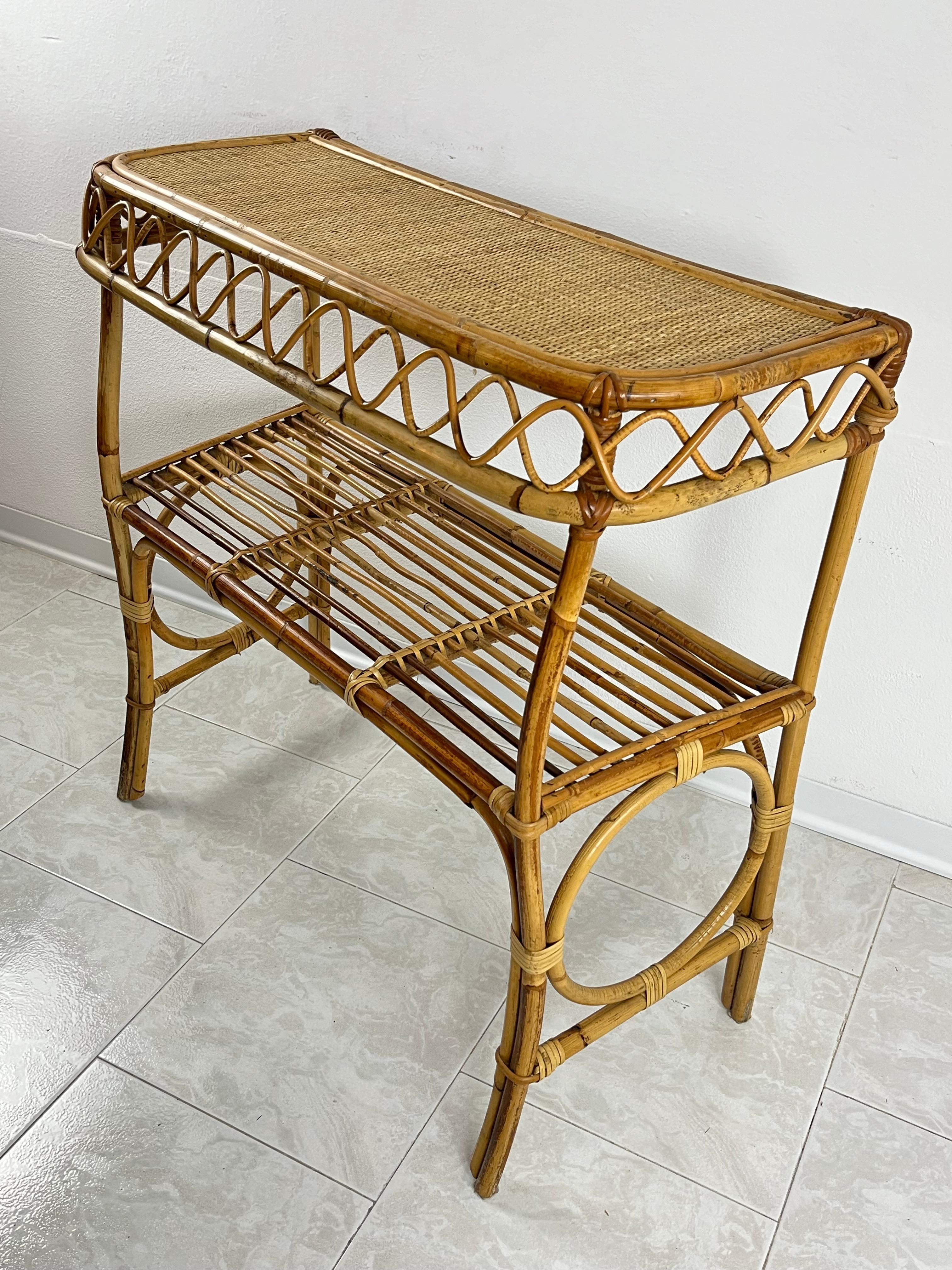 Mid-Century Wicker and Bamboo Console Attributed to Franco Albini 1960s In Good Condition For Sale In Palermo, IT