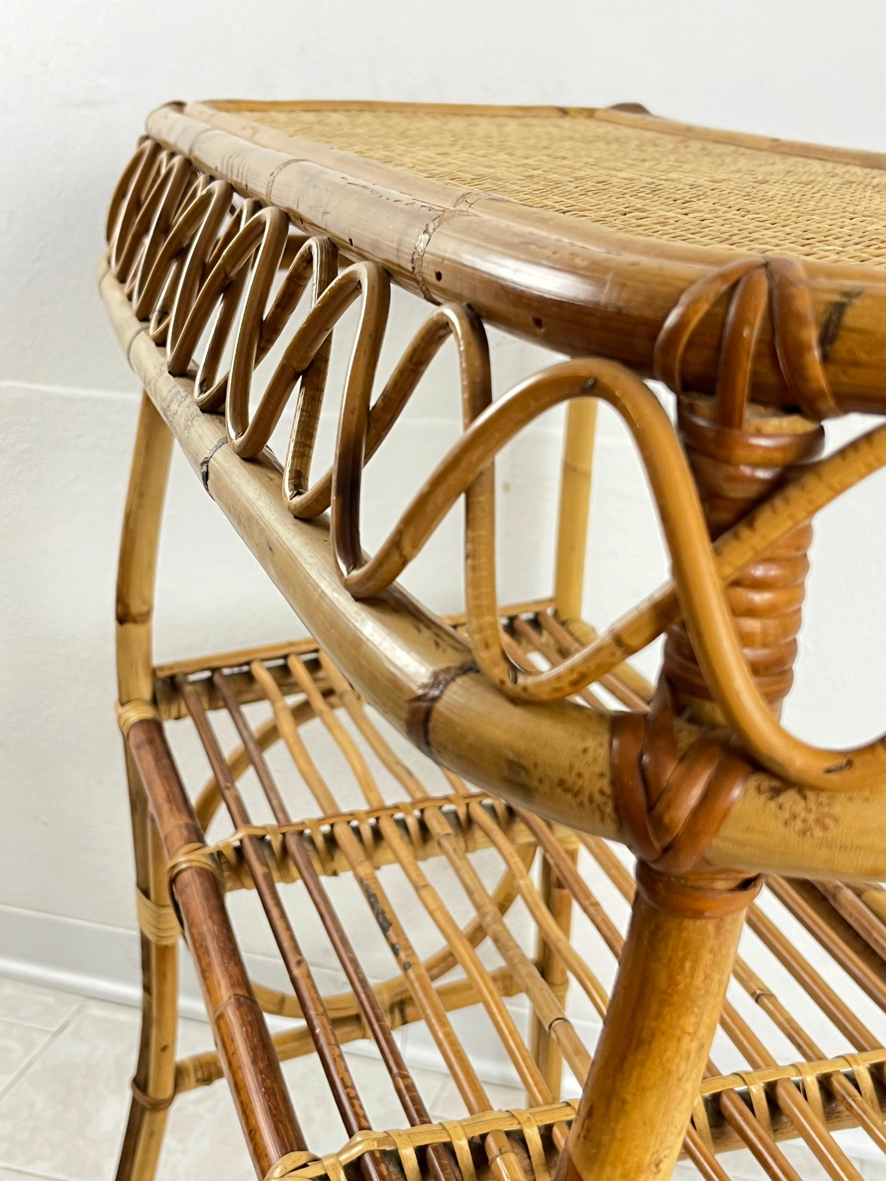 Mid-Century Wicker and Bamboo Console Attributed to Franco Albini 1960s For Sale 1