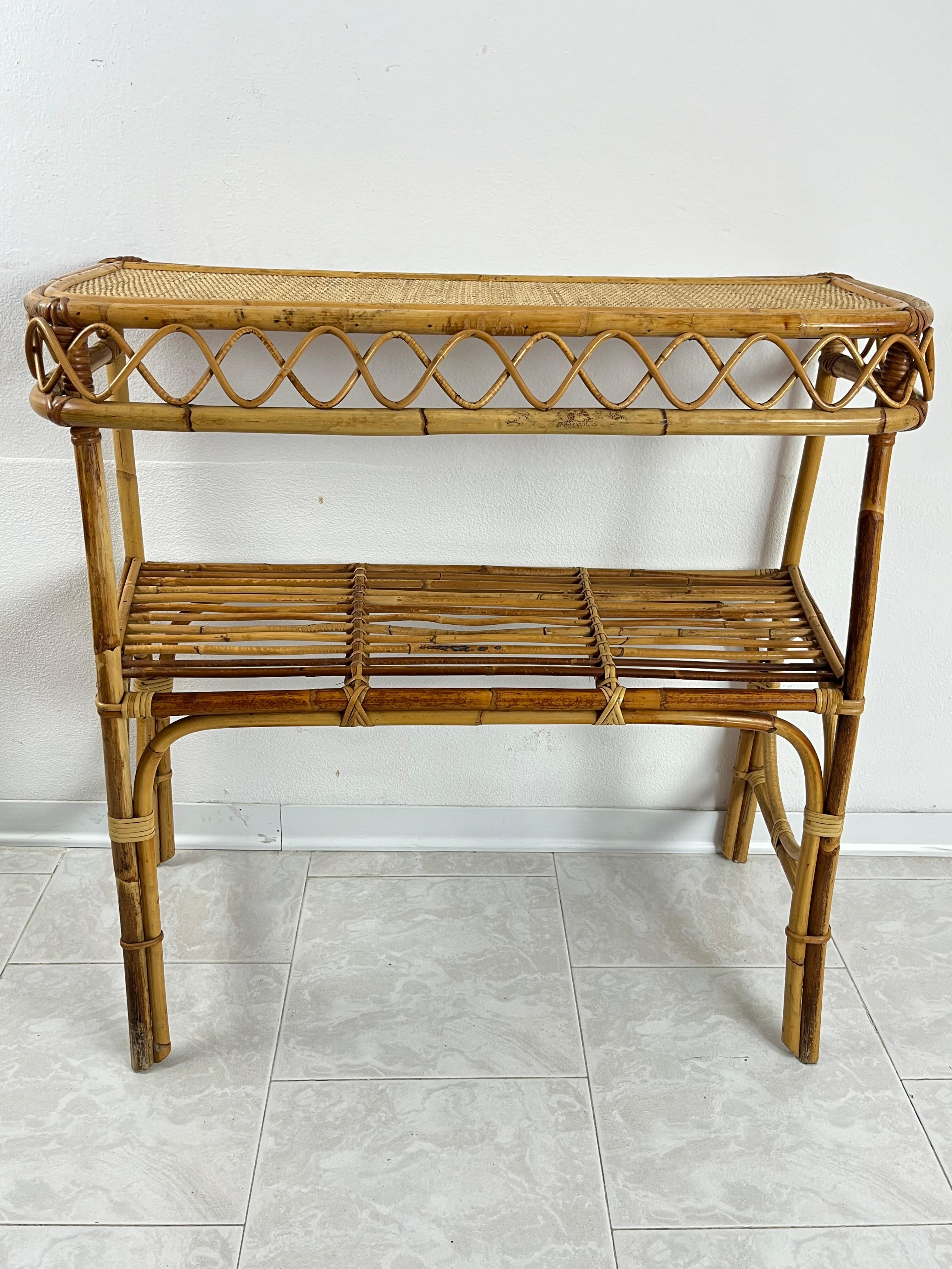 Mid-Century Wicker and Bamboo Console Attributed to Franco Albini 1960s For Sale 3