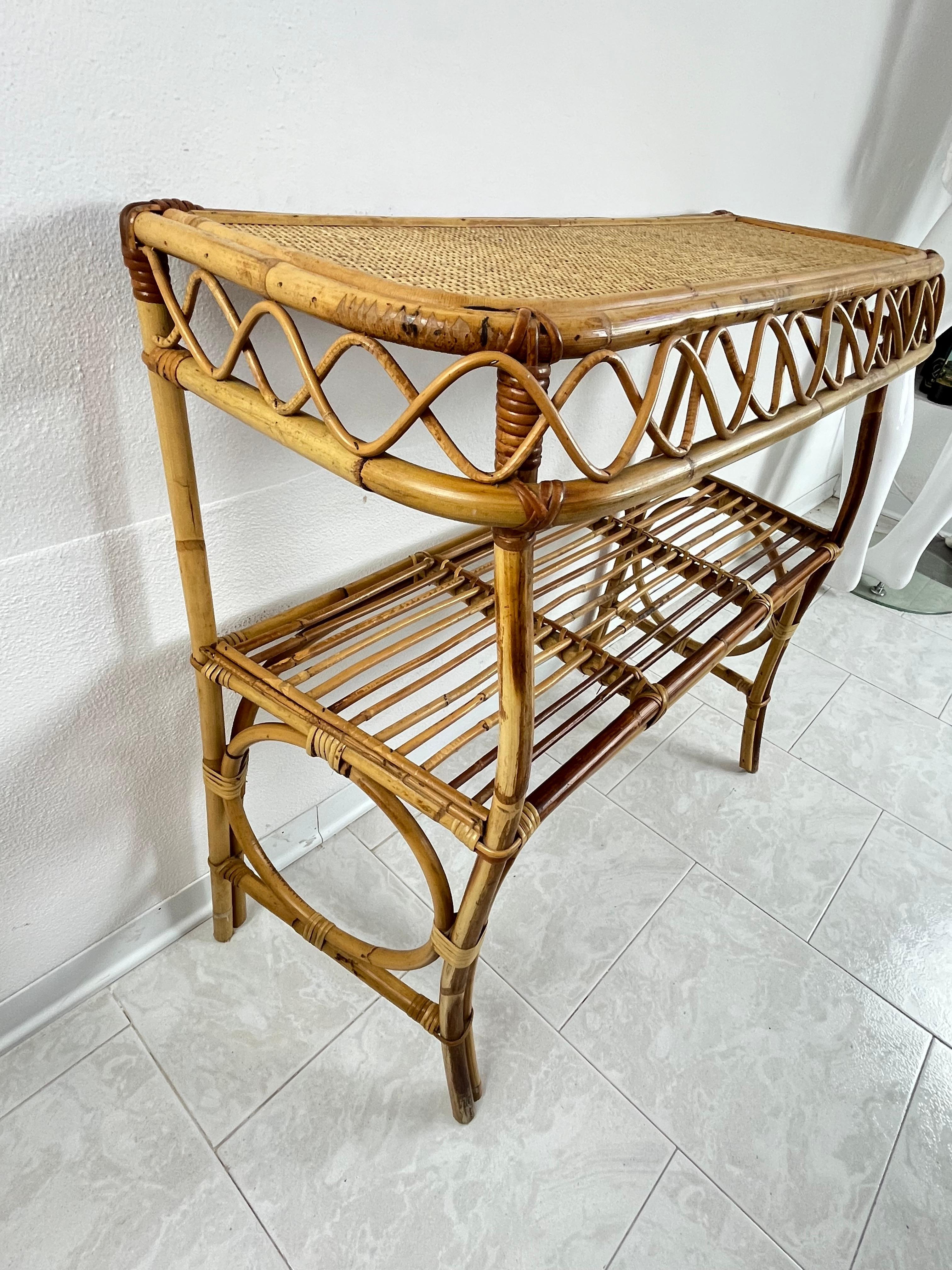Mid-Century Wicker and Bamboo Console Attributed to Franco Albini 1960s For Sale 4