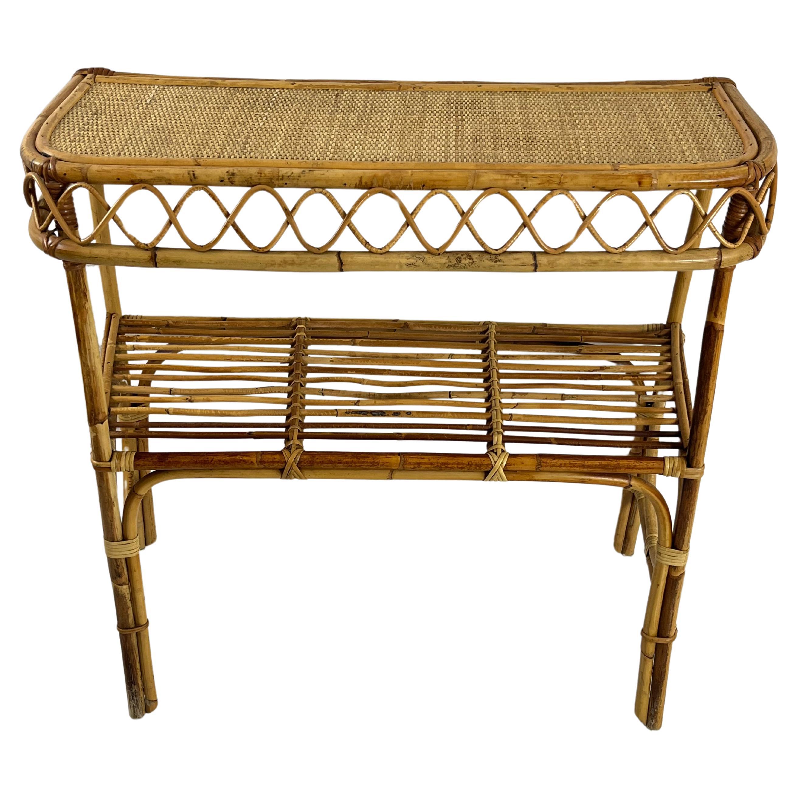 Mid-Century Wicker and Bamboo Console Attributed to Franco Albini 1960s For Sale