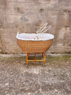 Mid-Century Wicker and Bamboo Cradle, Made in Italy, 1967