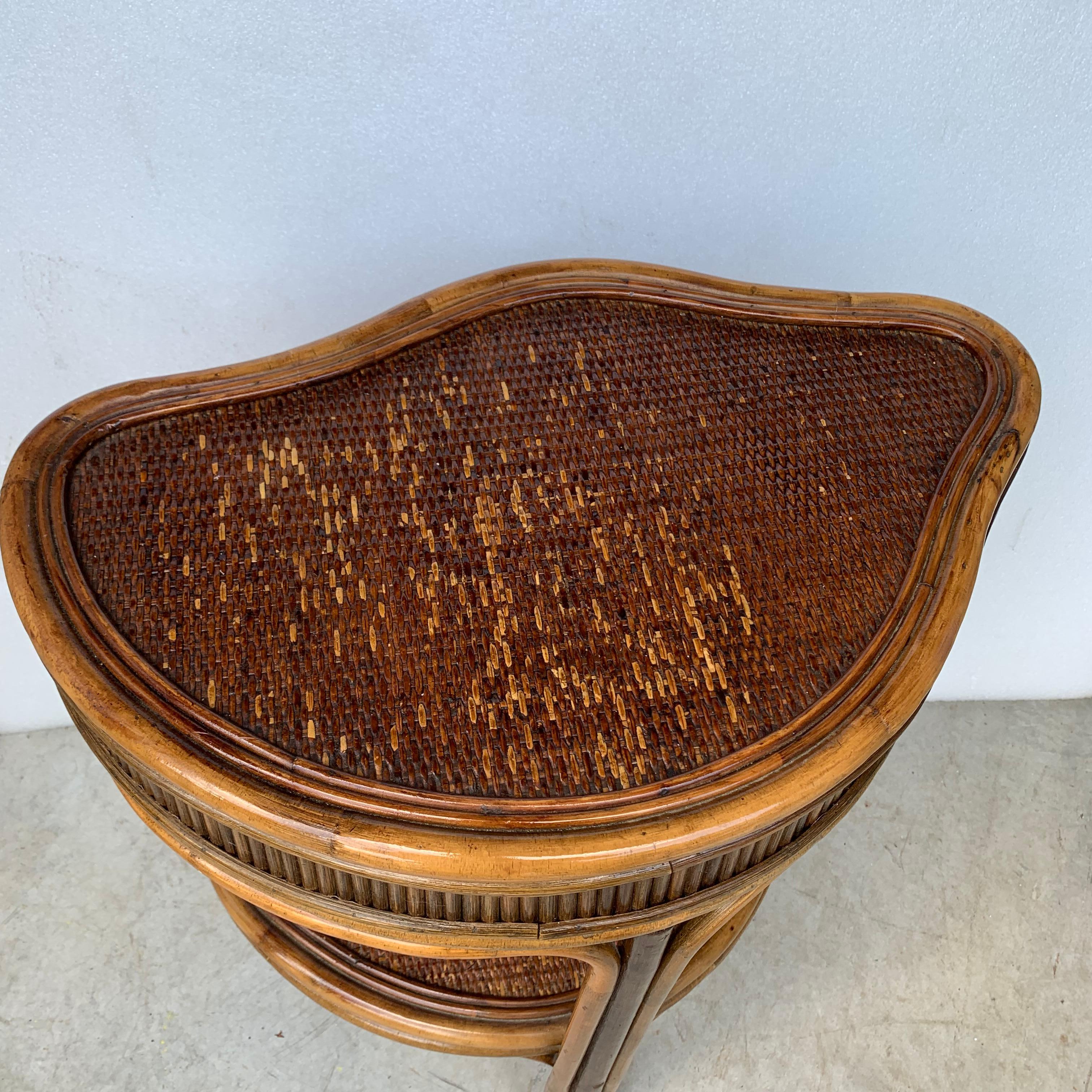 Mid-Century Wicker And Bamboo Kidney Shaped Nightstand 6