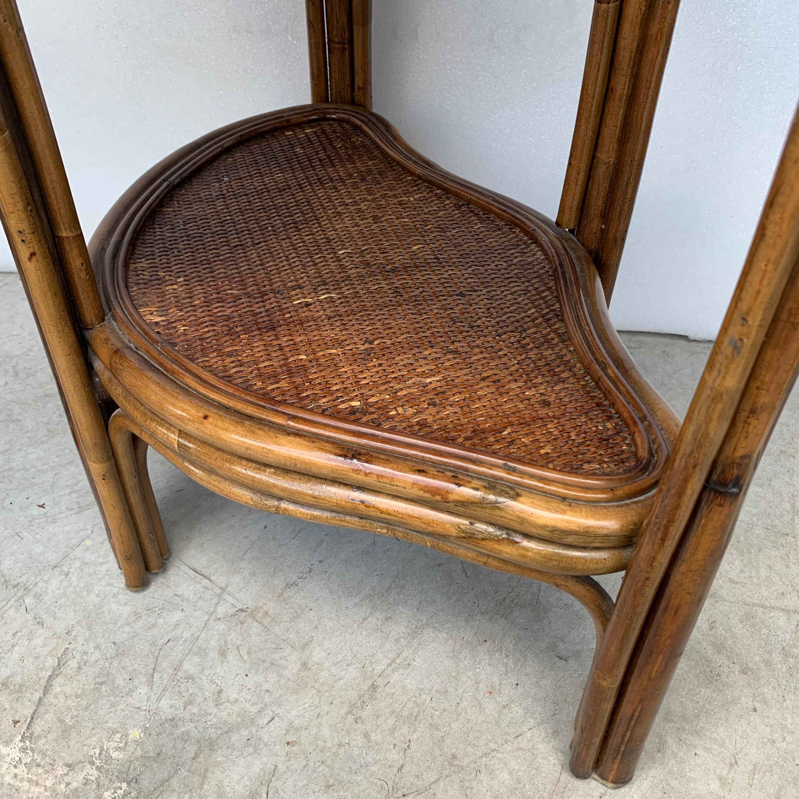 Mid-Century Wicker And Bamboo Kidney Shaped Nightstand 8