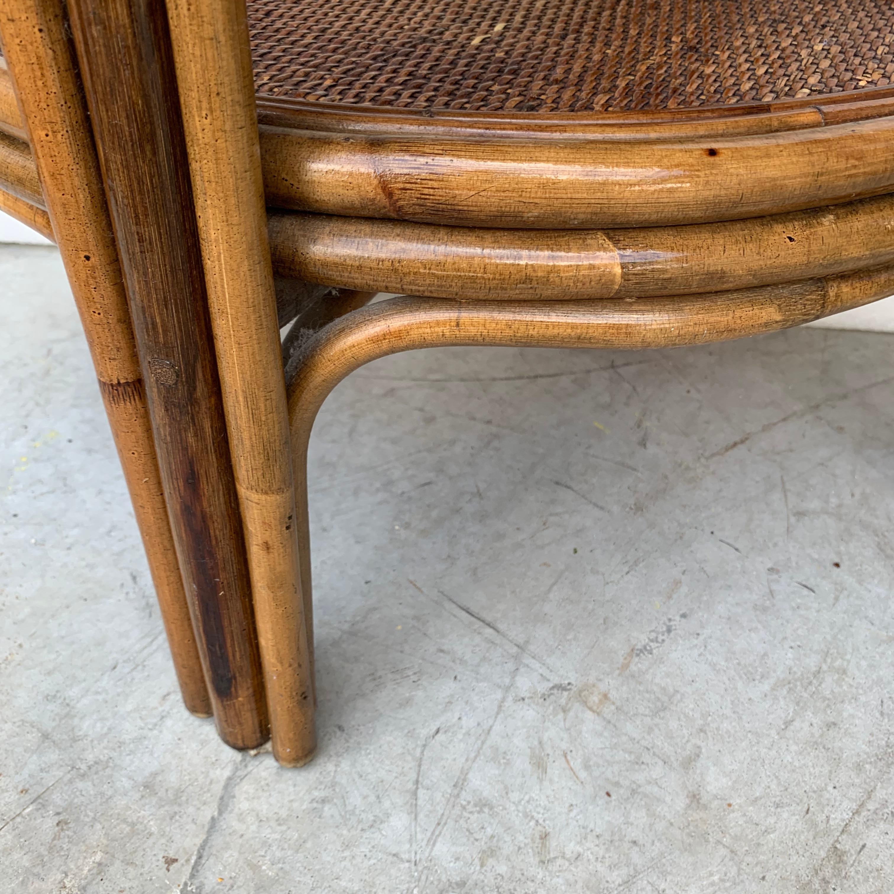 Mid-Century Wicker And Bamboo Kidney Shaped Nightstand 3