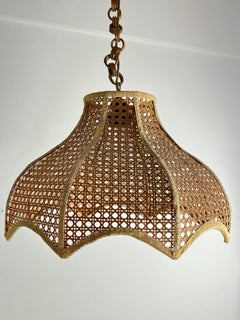 Lampadario di mid-century in vimini e rattan Design Italiano 1960s