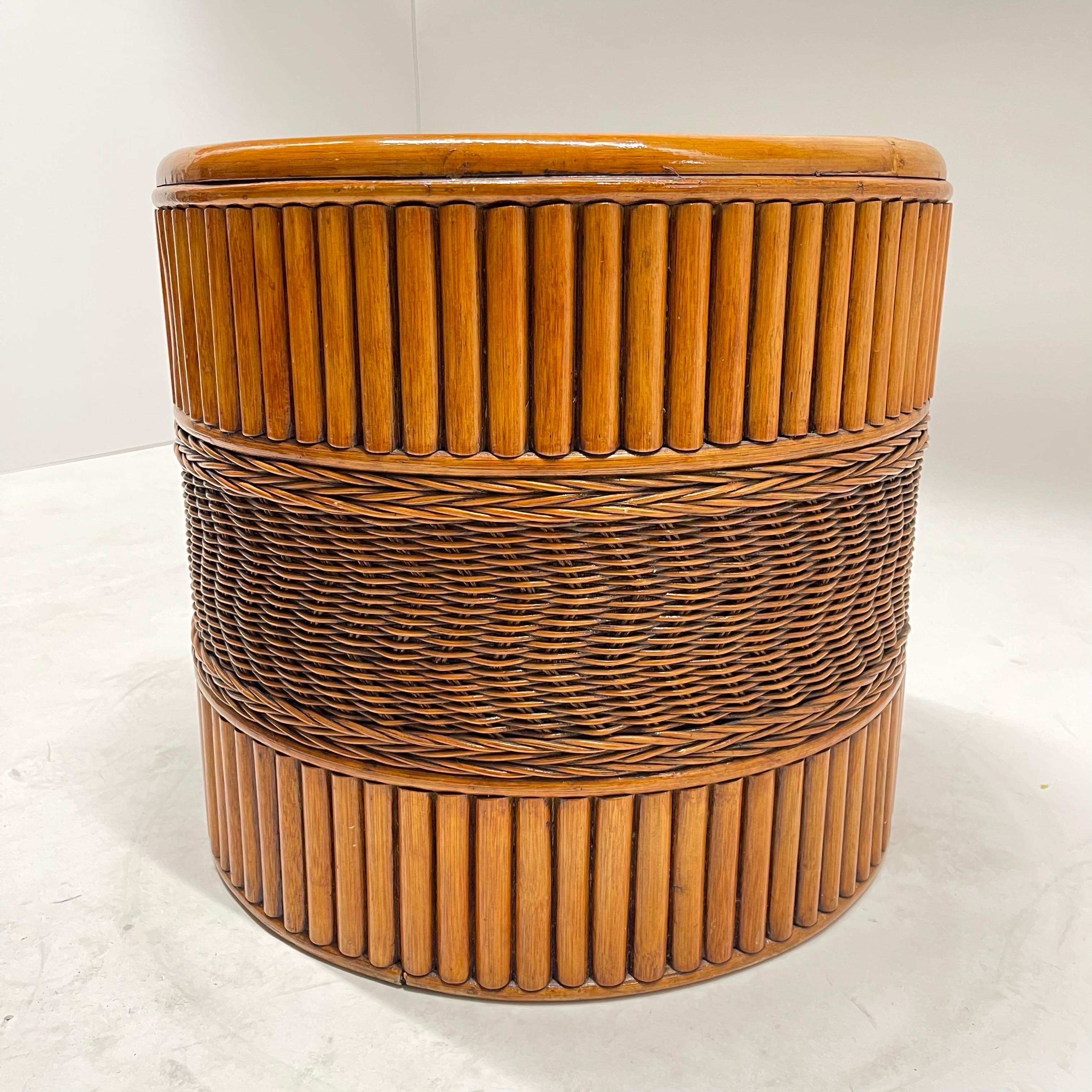 Stained Midcentury Wicker and Rattan Planter or Garden Pot, USA, 1970s