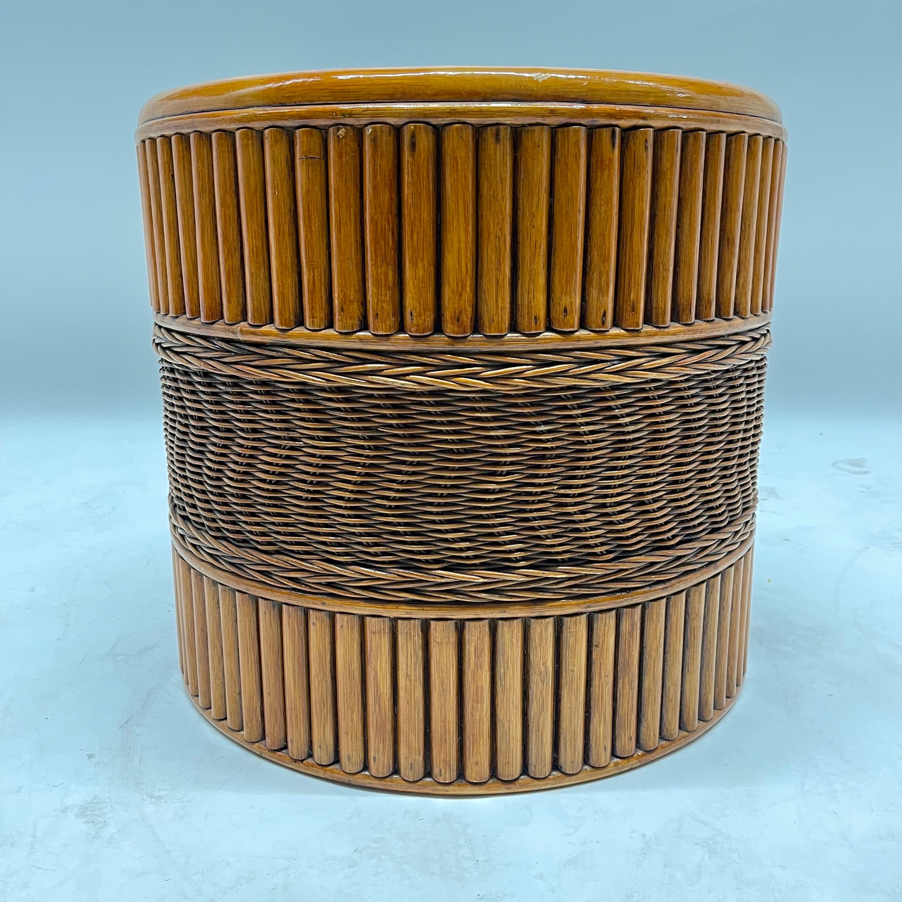 Midcentury Wicker and Rattan Planter or Garden Pot, USA, 1970s In Good Condition In Miami, FL