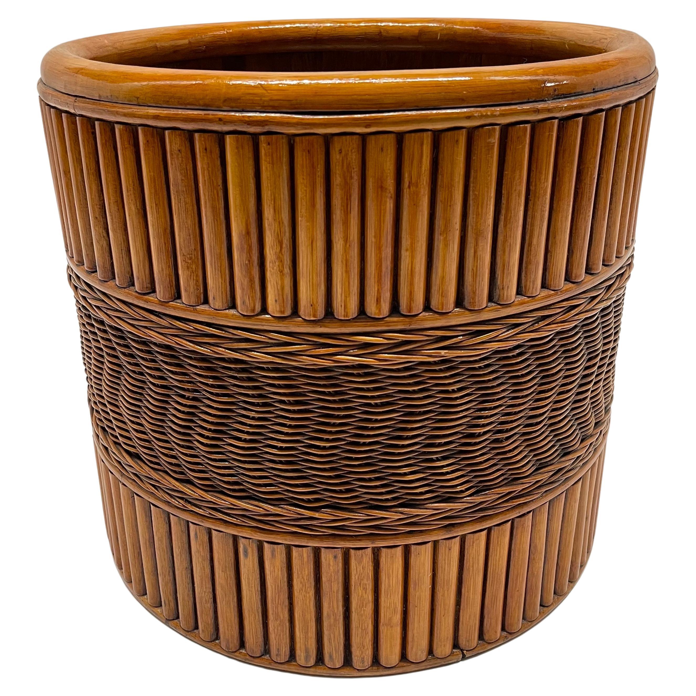 Midcentury Wicker and Rattan Planter or Garden Pot, USA, 1970s