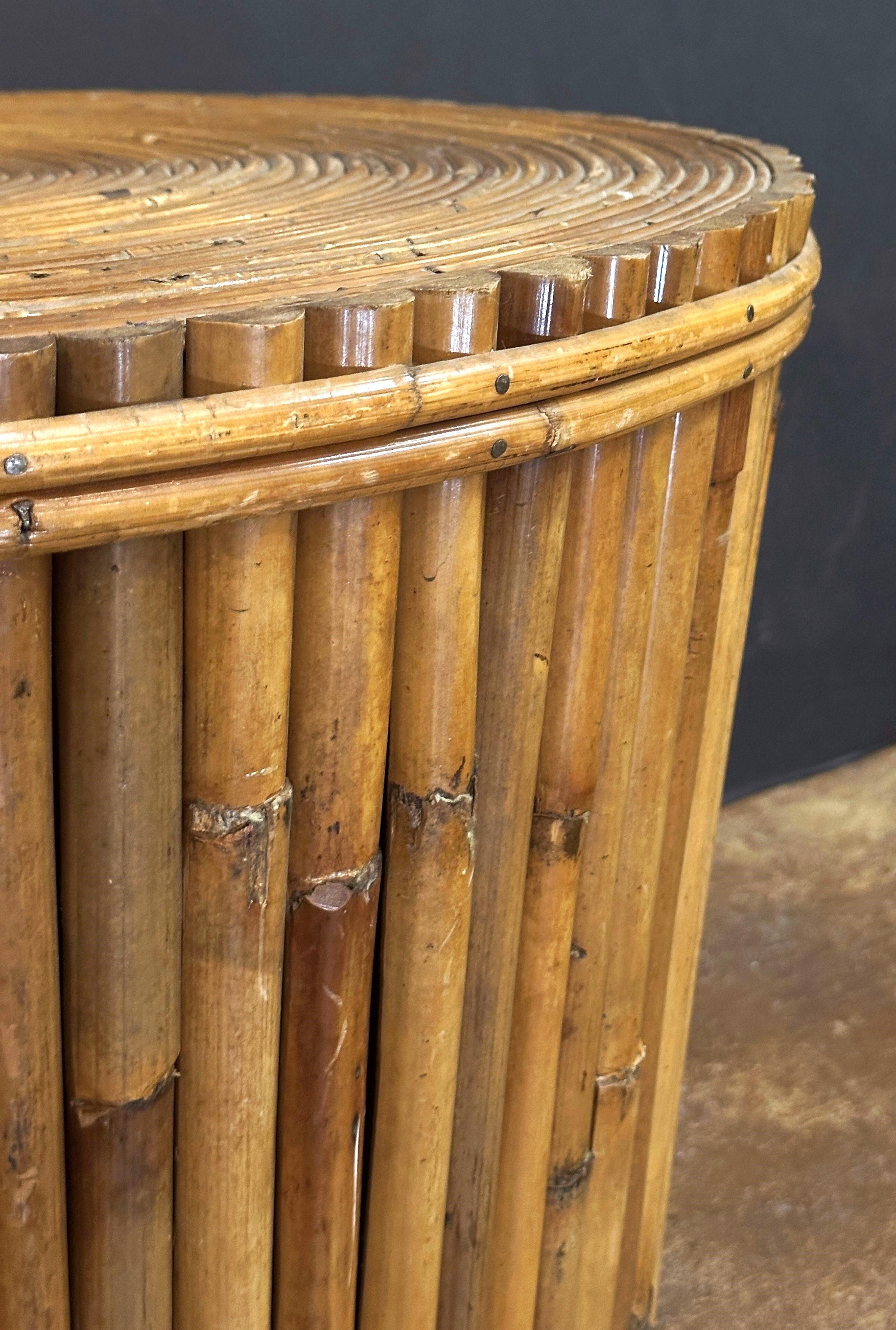 Mid-Century Modern Mid-Century Wicker and Rattan Round Table or Bench from Italy For Sale