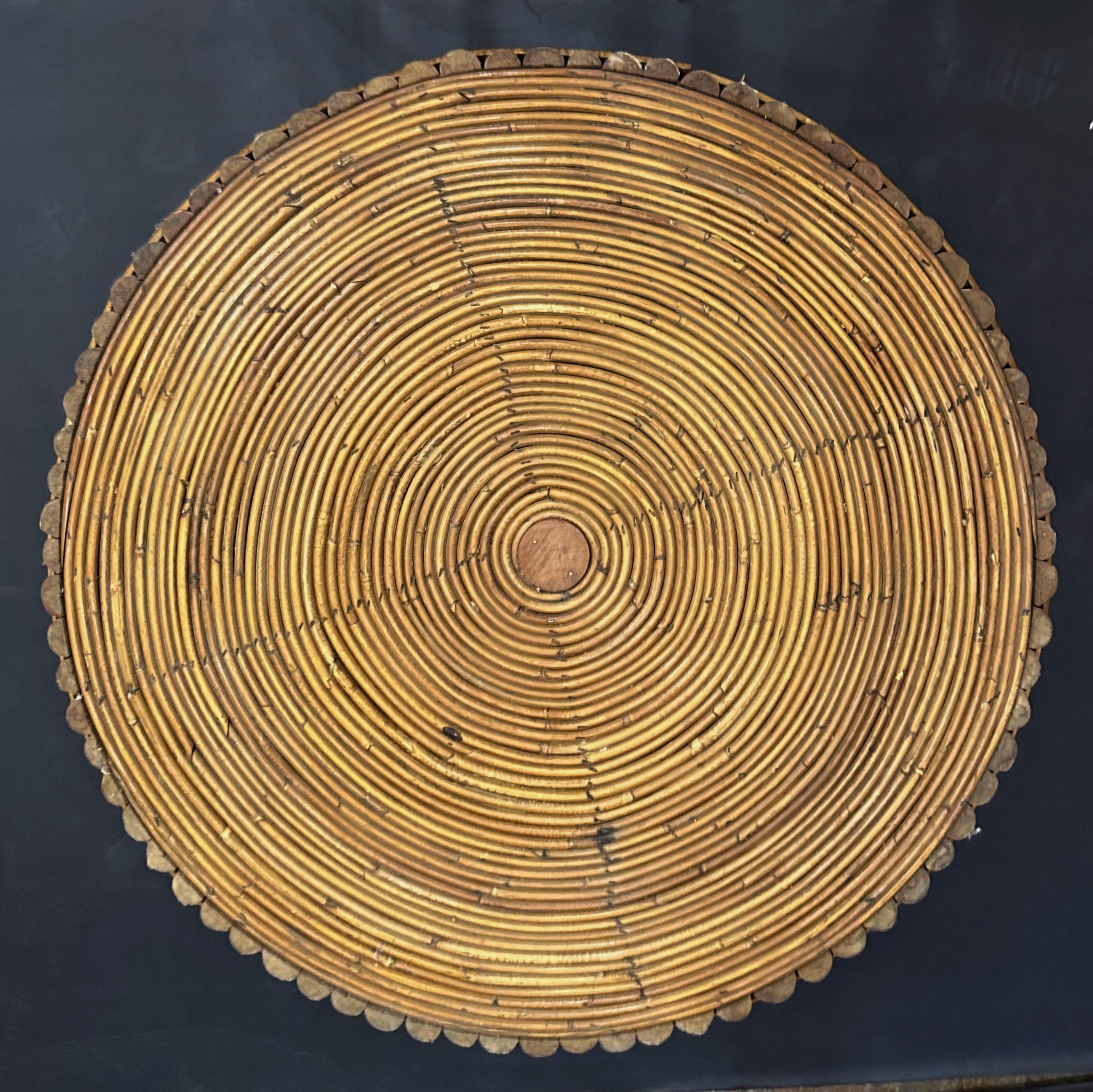 Italian Mid-Century Wicker and Rattan Round Table or Bench from Italy For Sale