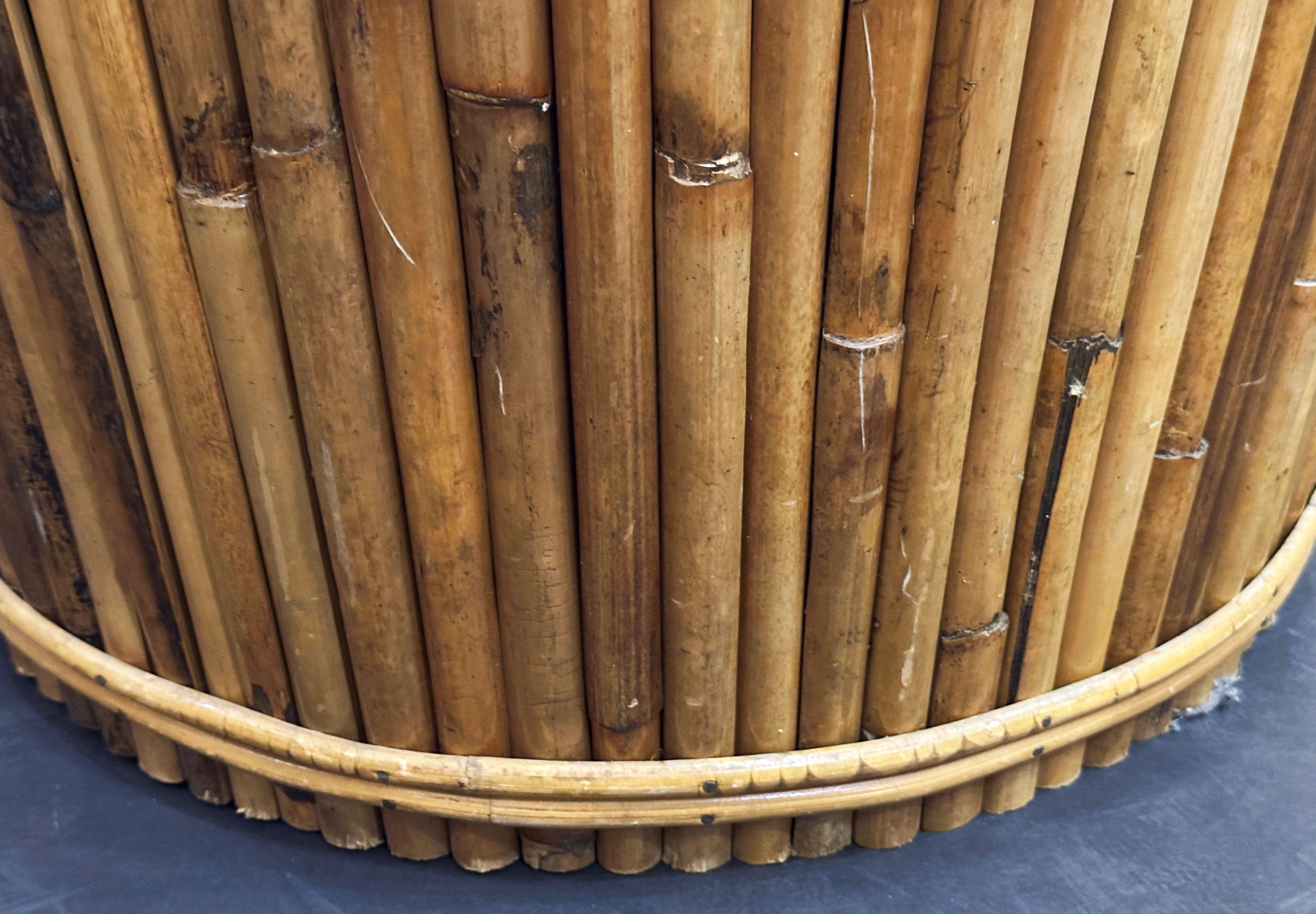 Mid-Century Wicker and Rattan Round Table or Bench from Italy In Good Condition For Sale In Austin, TX