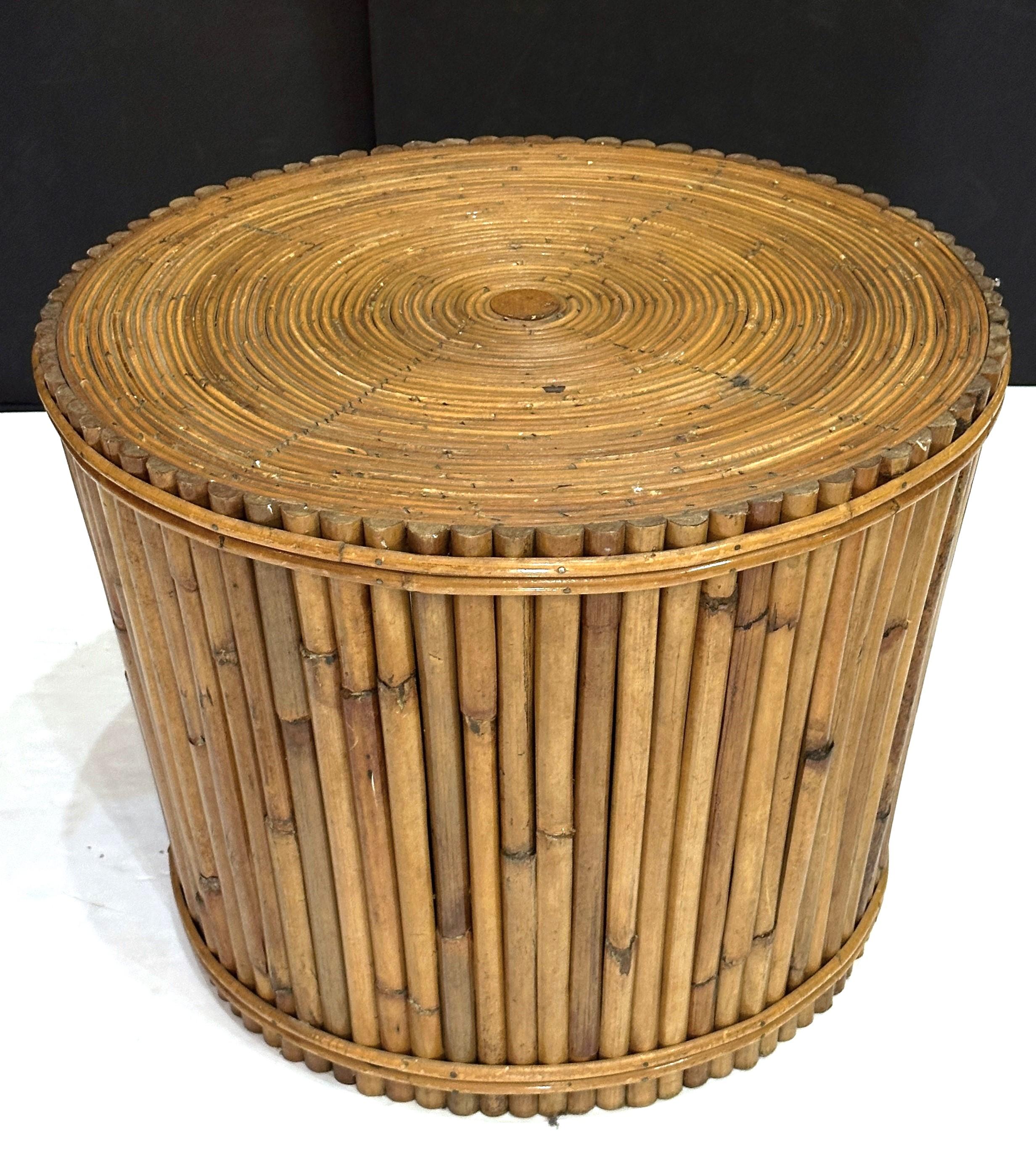 20th Century Mid-Century Wicker and Rattan Round Table or Bench from Italy For Sale