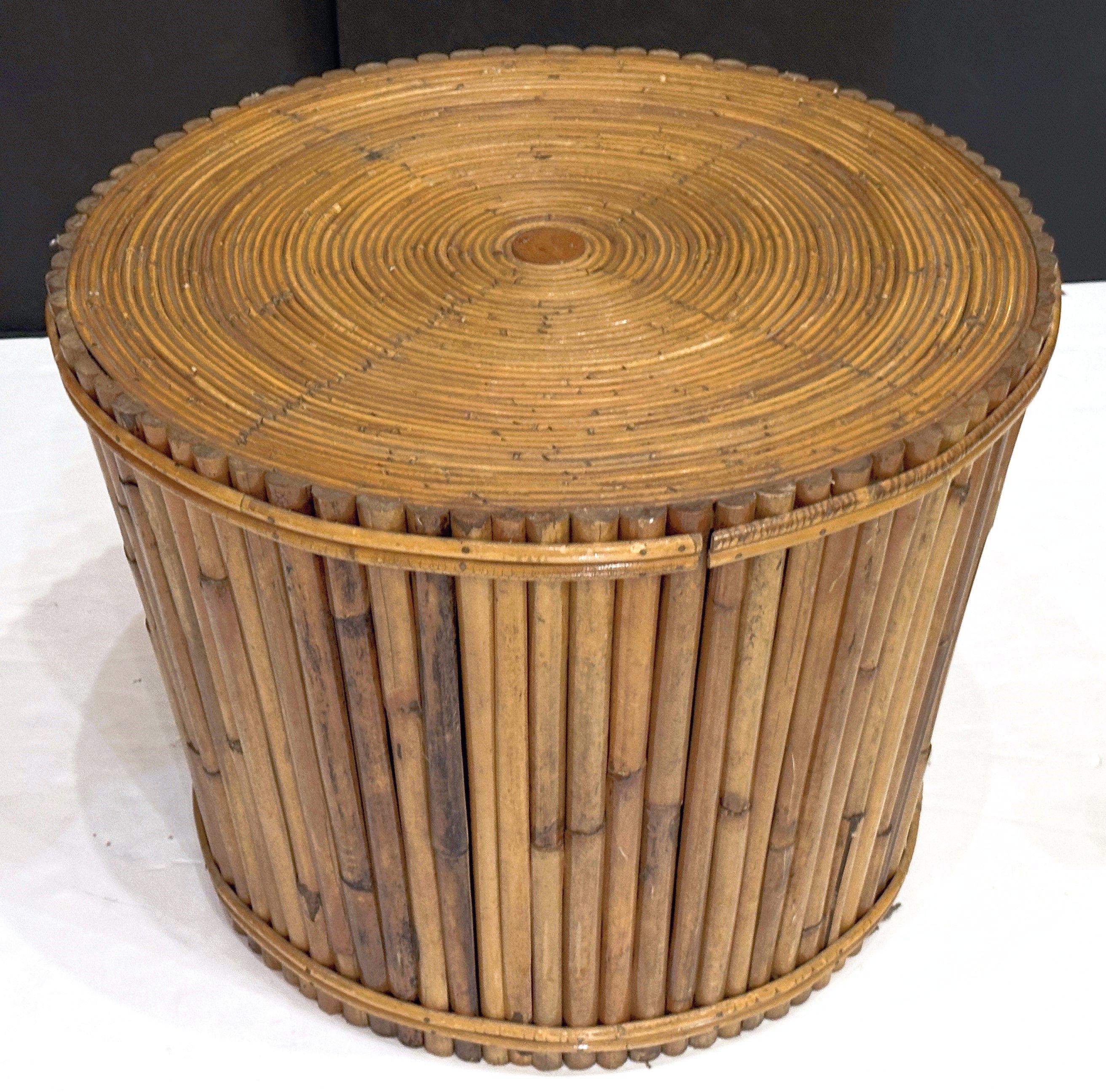 Mid-Century Wicker and Rattan Round Table or Bench from Italy For Sale 2