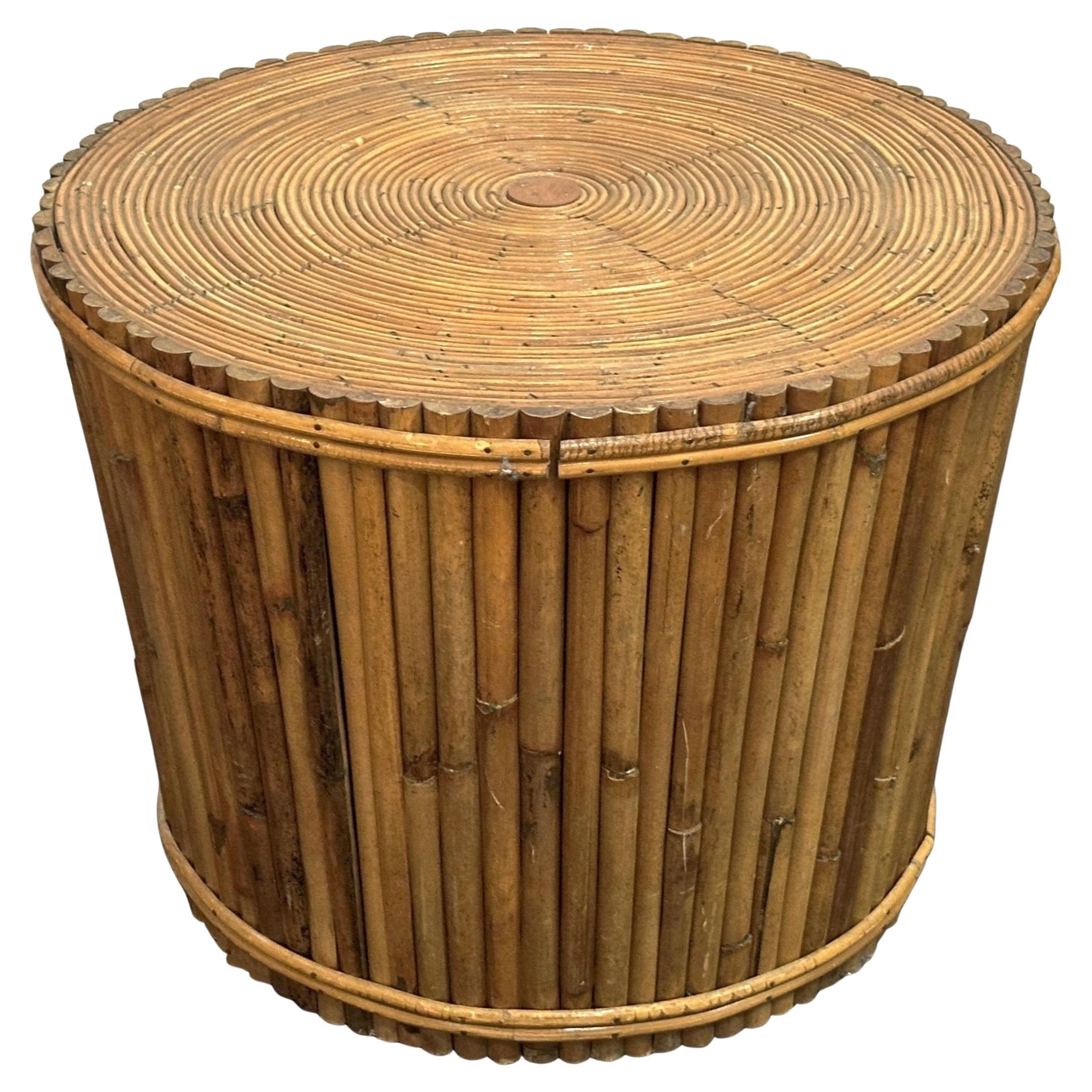 Mid-Century Wicker and Rattan Round Table or Bench from Italy For Sale