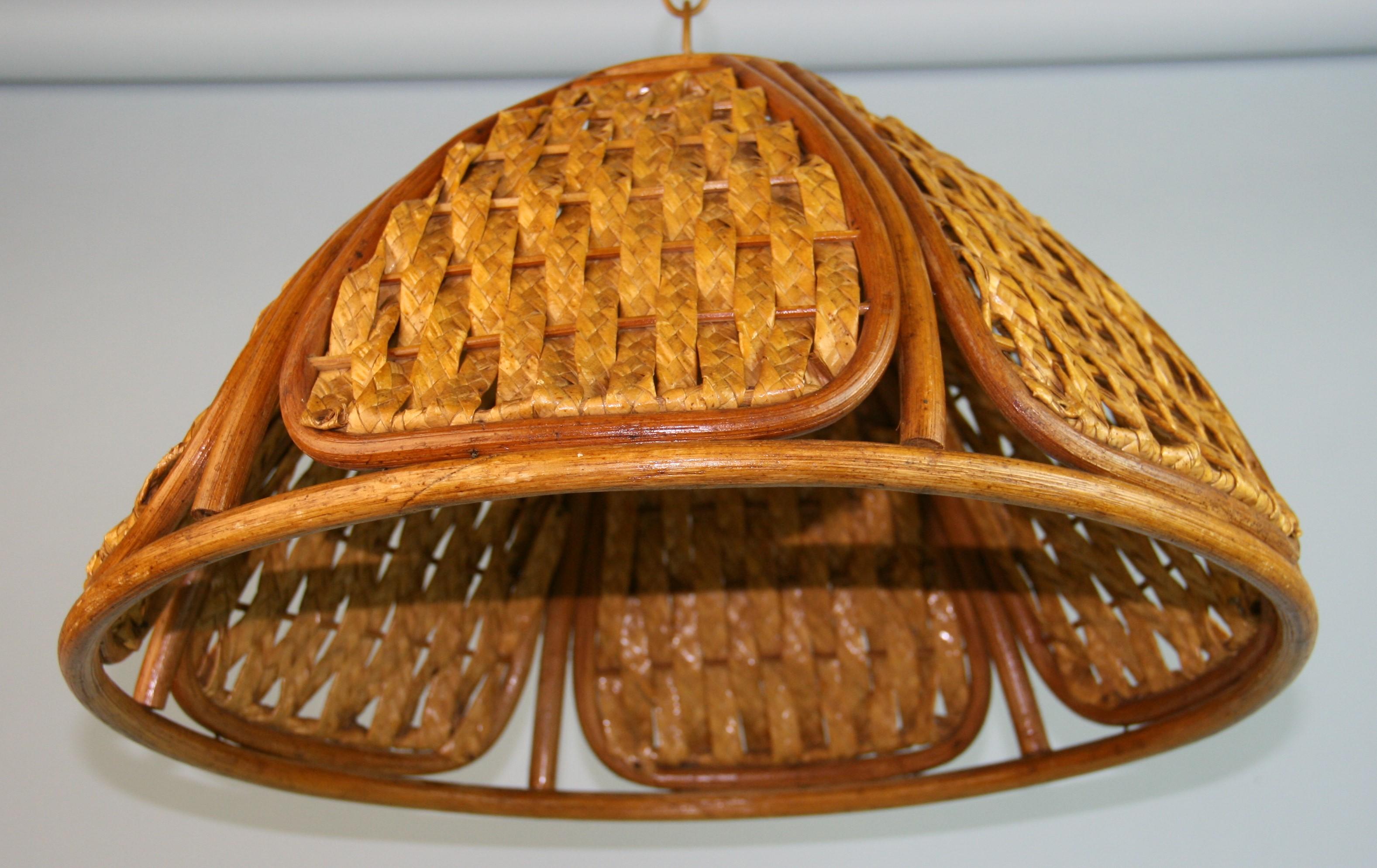 Spanish Mid Century Wicker and Rattan Pendant For Sale 5