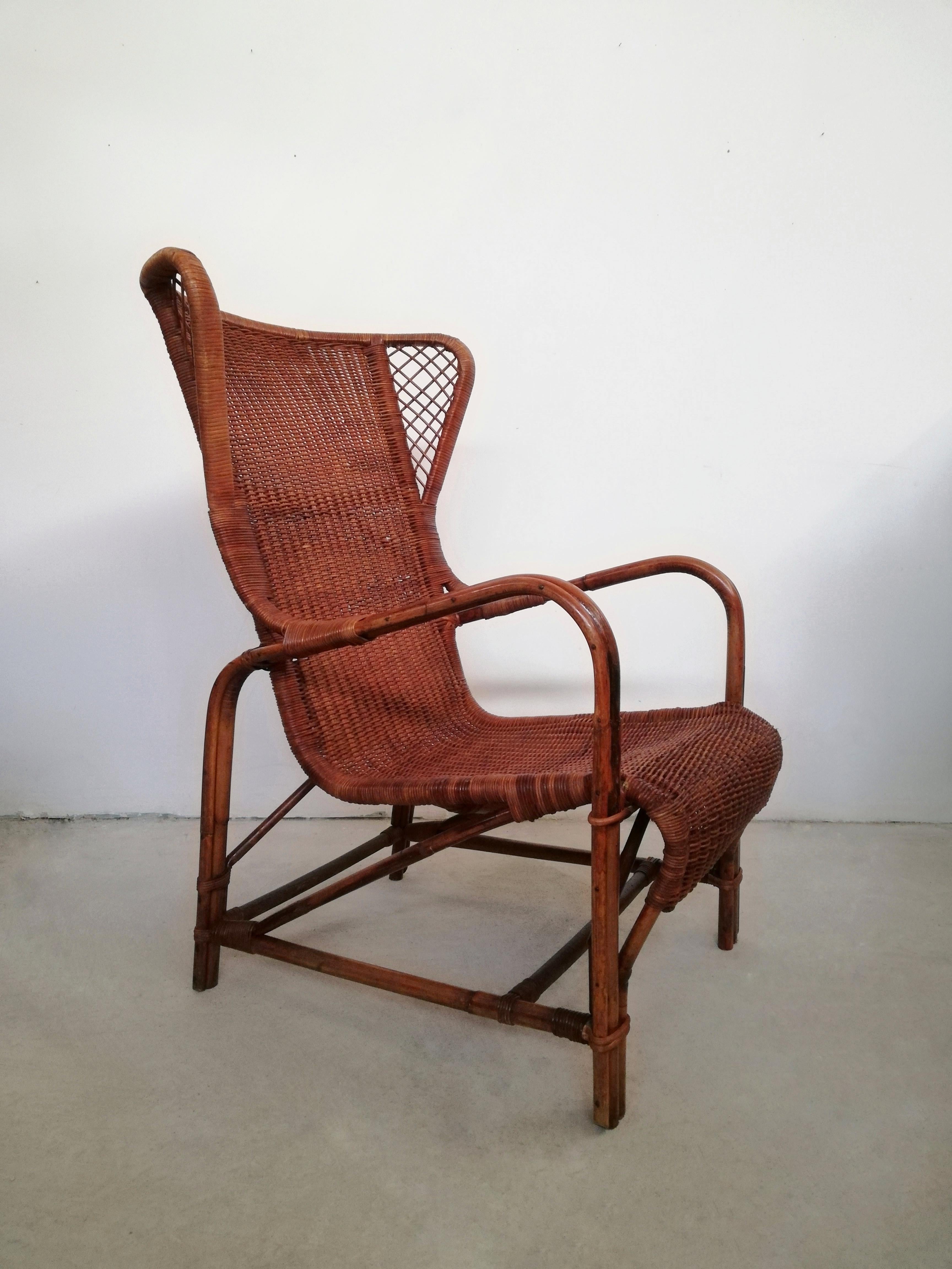 Bergère-Sessel aus Korbgeflecht von Eugenia Alberti Reggio für Ciceri, 1950 im Angebot 4