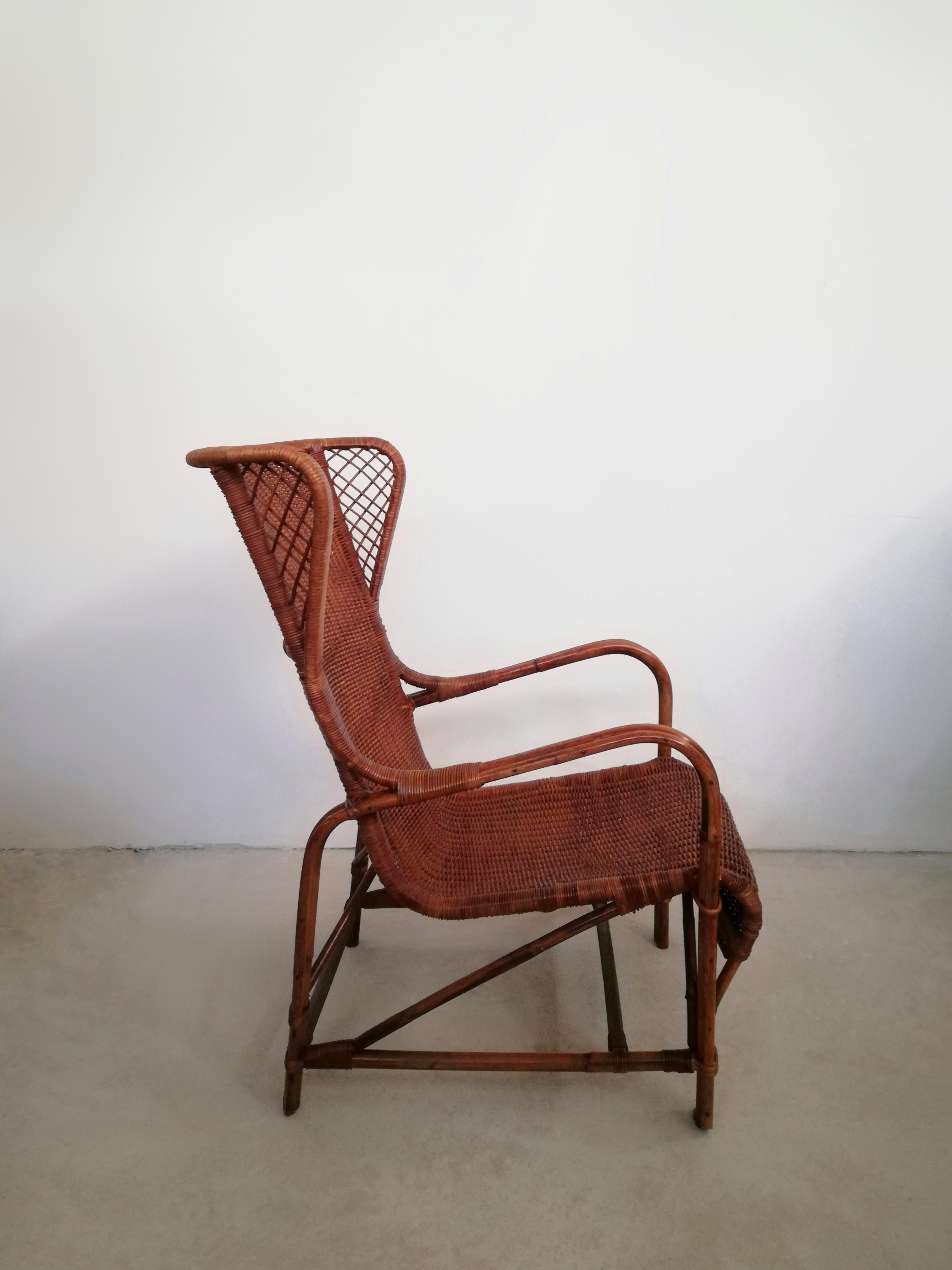 Hand-Crafted Midcentury Wicker Bergère Armchair by Eugenia Alberti Reggio for Ciceri, 1950 For Sale
