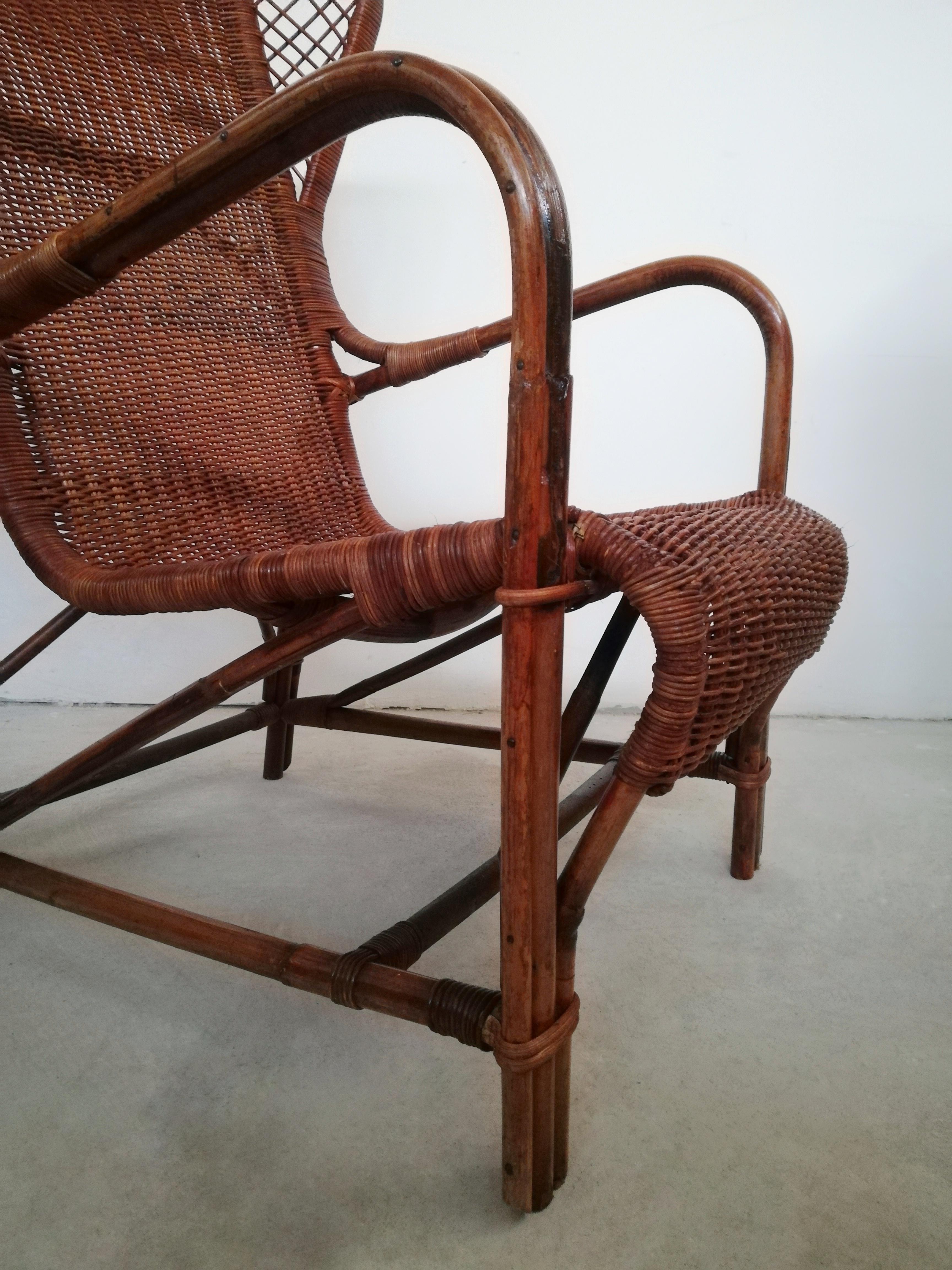 Bergère-Sessel aus Korbgeflecht von Eugenia Alberti Reggio für Ciceri, 1950 (Handgefertigt) im Angebot