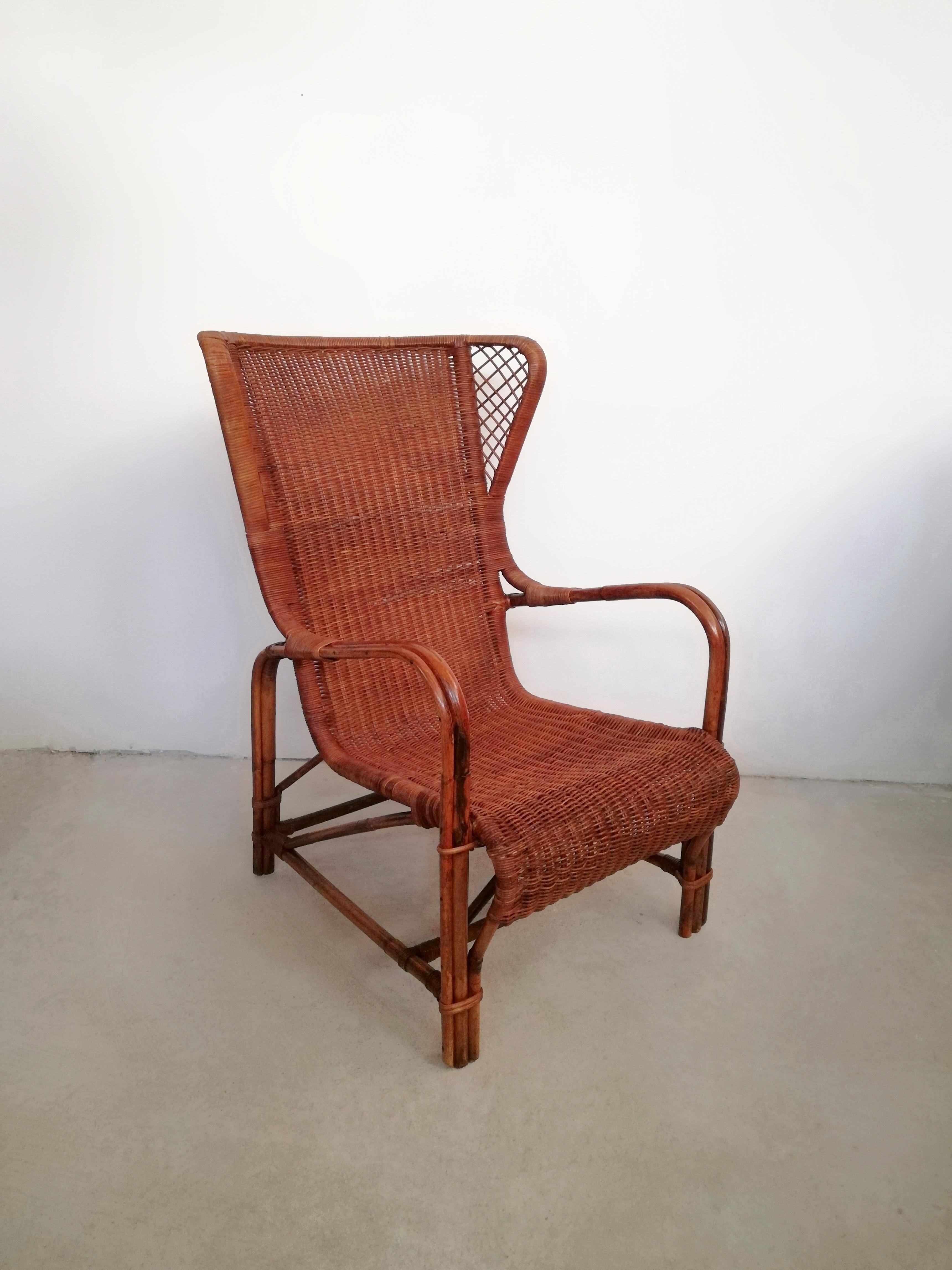 Bergère-Sessel aus Korbgeflecht von Eugenia Alberti Reggio für Ciceri, 1950 im Zustand „Gut“ im Angebot in Roma, IT