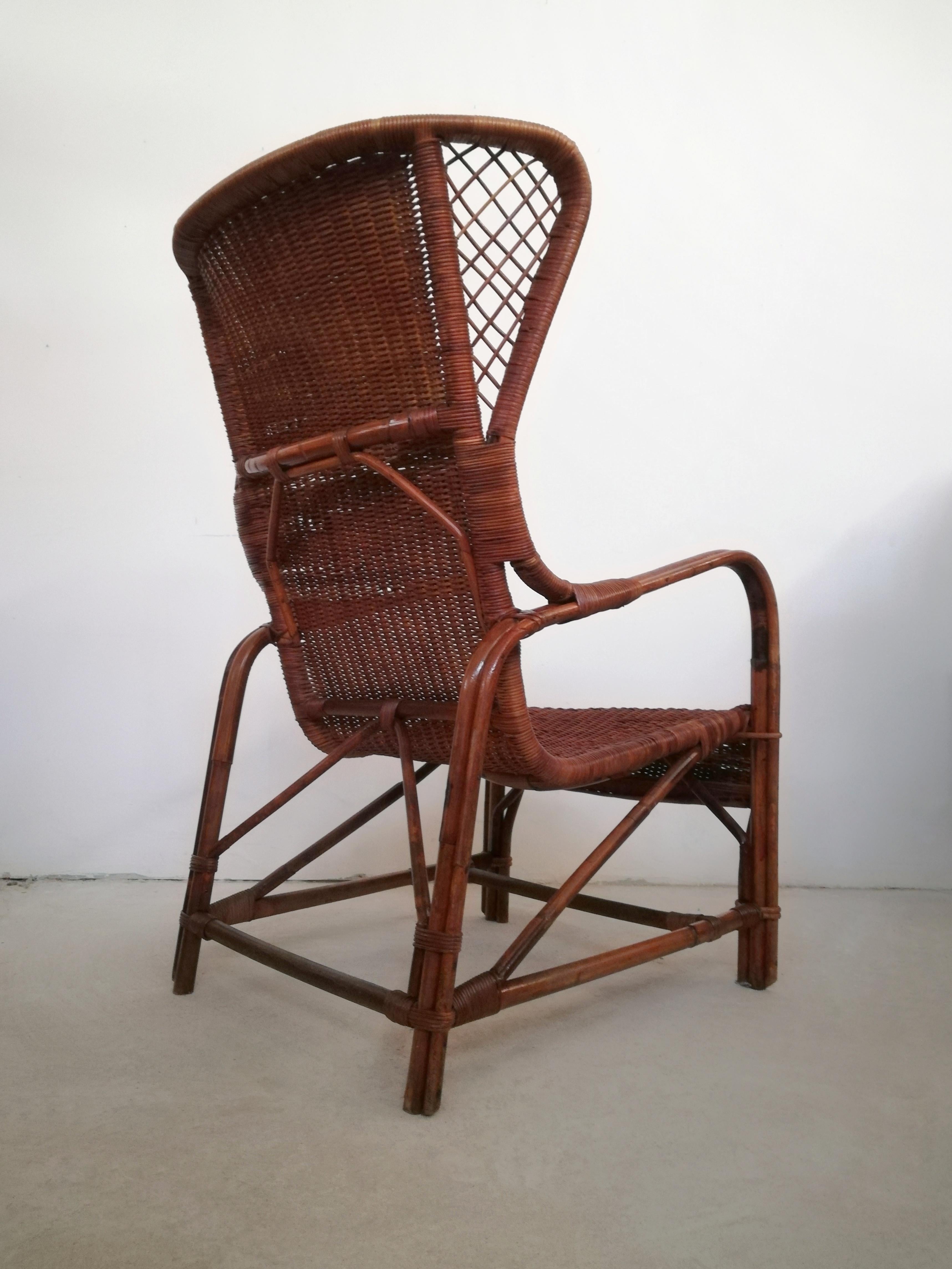Bergère-Sessel aus Korbgeflecht von Eugenia Alberti Reggio für Ciceri, 1950 (Korbweide) im Angebot