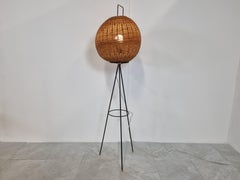 Mid-Century Wicker Cocoon Floor Lamp, 1960s