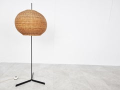 Mid Century Wicker Cocoon Floor Lamp, 1960s