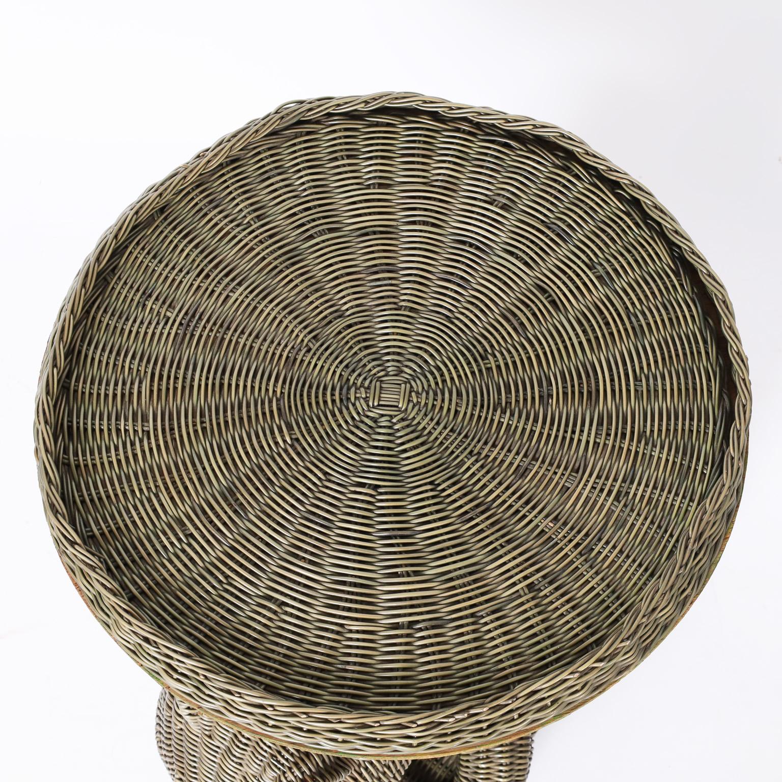 Woven Mid-Century Wicker Frog Stand For Sale