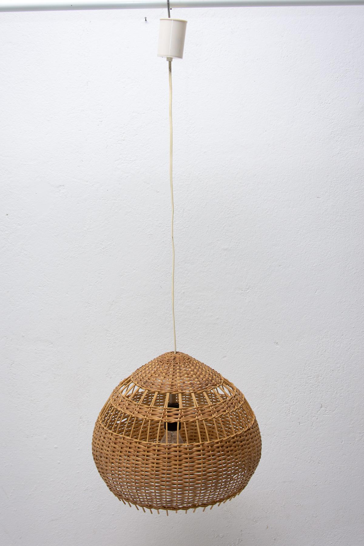 Mid-Century Modern Mid-Century Wicker Hanging Chandelier by ULUV, 1960's For Sale
