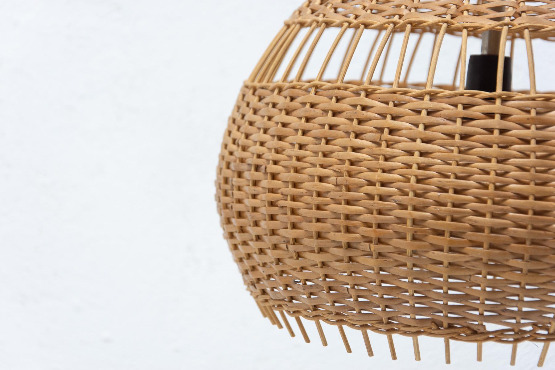 20th Century Mid-Century Wicker Hanging Chandelier by ULUV, 1960's For Sale