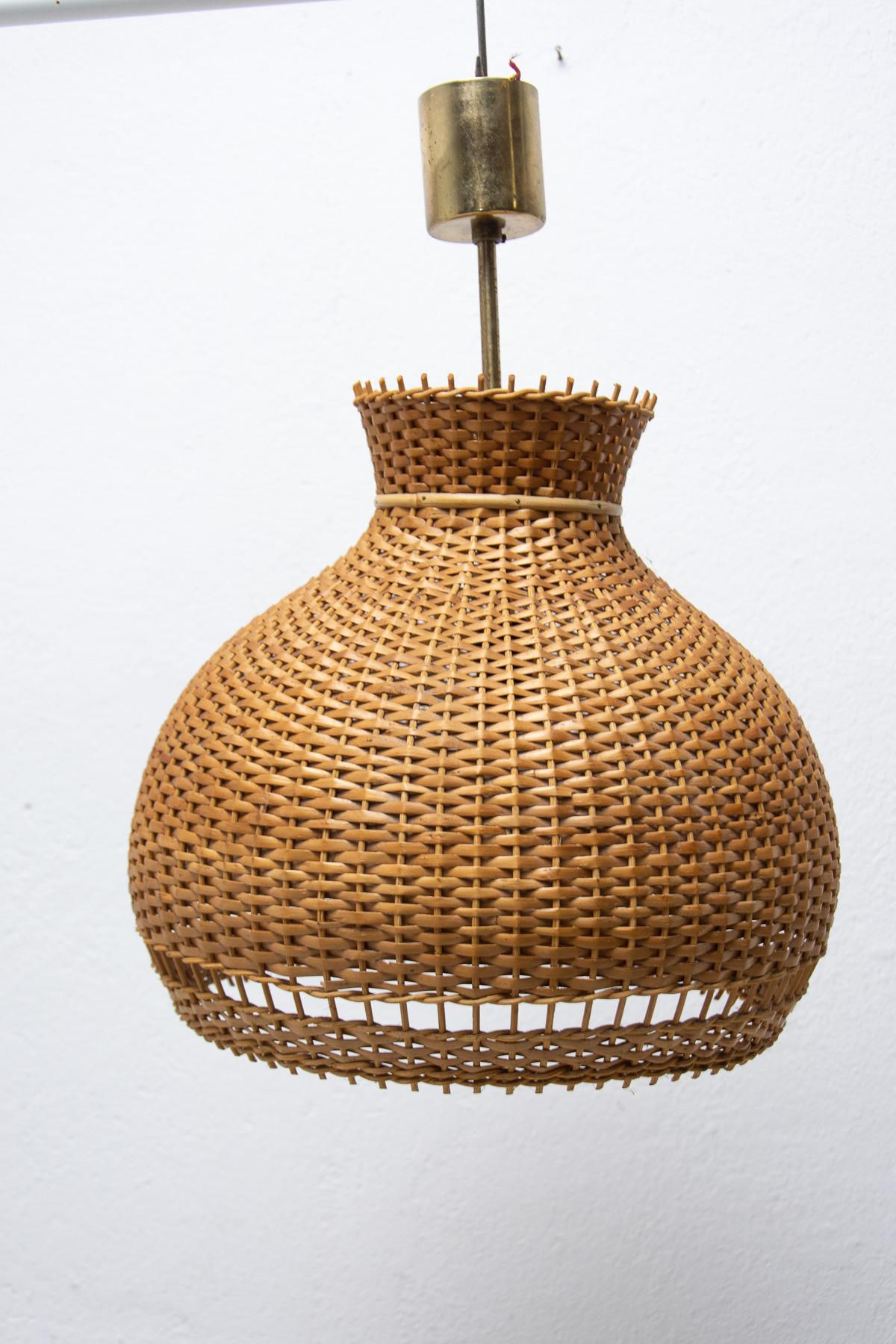 20th Century Mid Century Wicker Hanging Chandelier by ULUV, 1960´s For Sale
