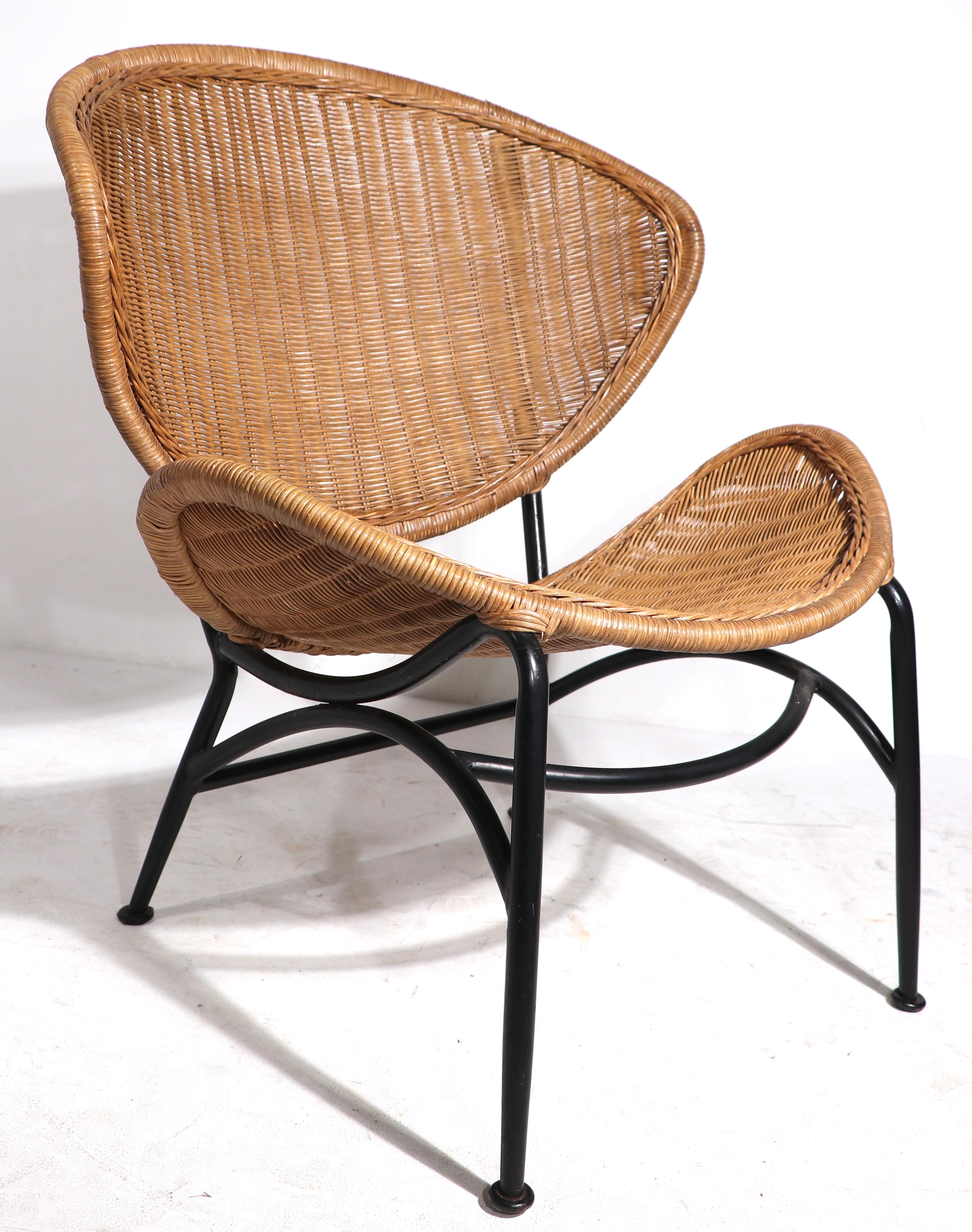 American Mid Century Wicker Lounge Chair After Umanoff