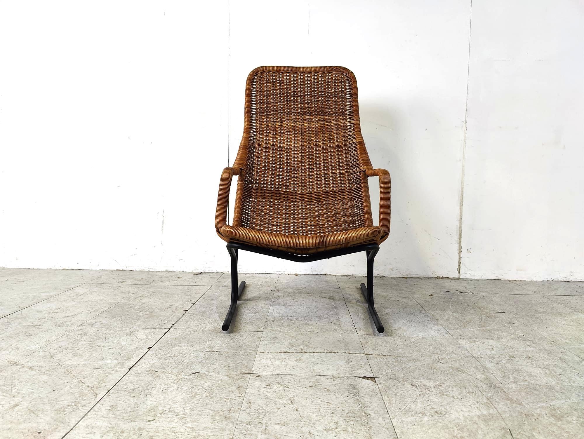 Bohemian Mid-Century Wicker lounge chair by Dirk Van Sliedrecht, 1960's, Netherlands For Sale