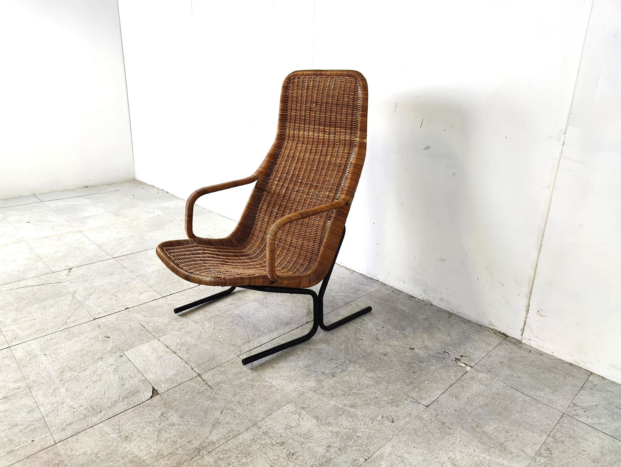 Mid-20th Century Mid-Century Wicker lounge chair by Dirk Van Sliedrecht, 1960's, Netherlands For Sale