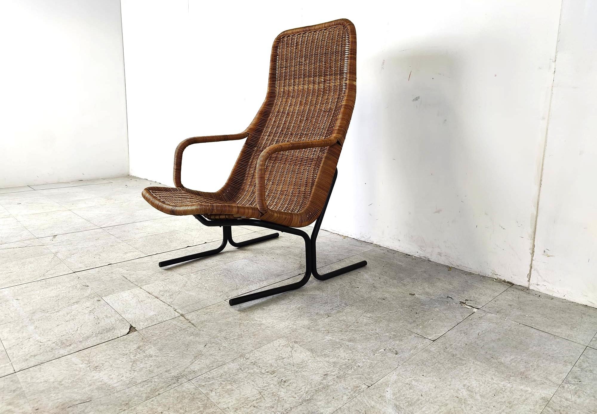 Metal Mid-Century Wicker lounge chair by Dirk Van Sliedrecht, 1960's, Netherlands For Sale